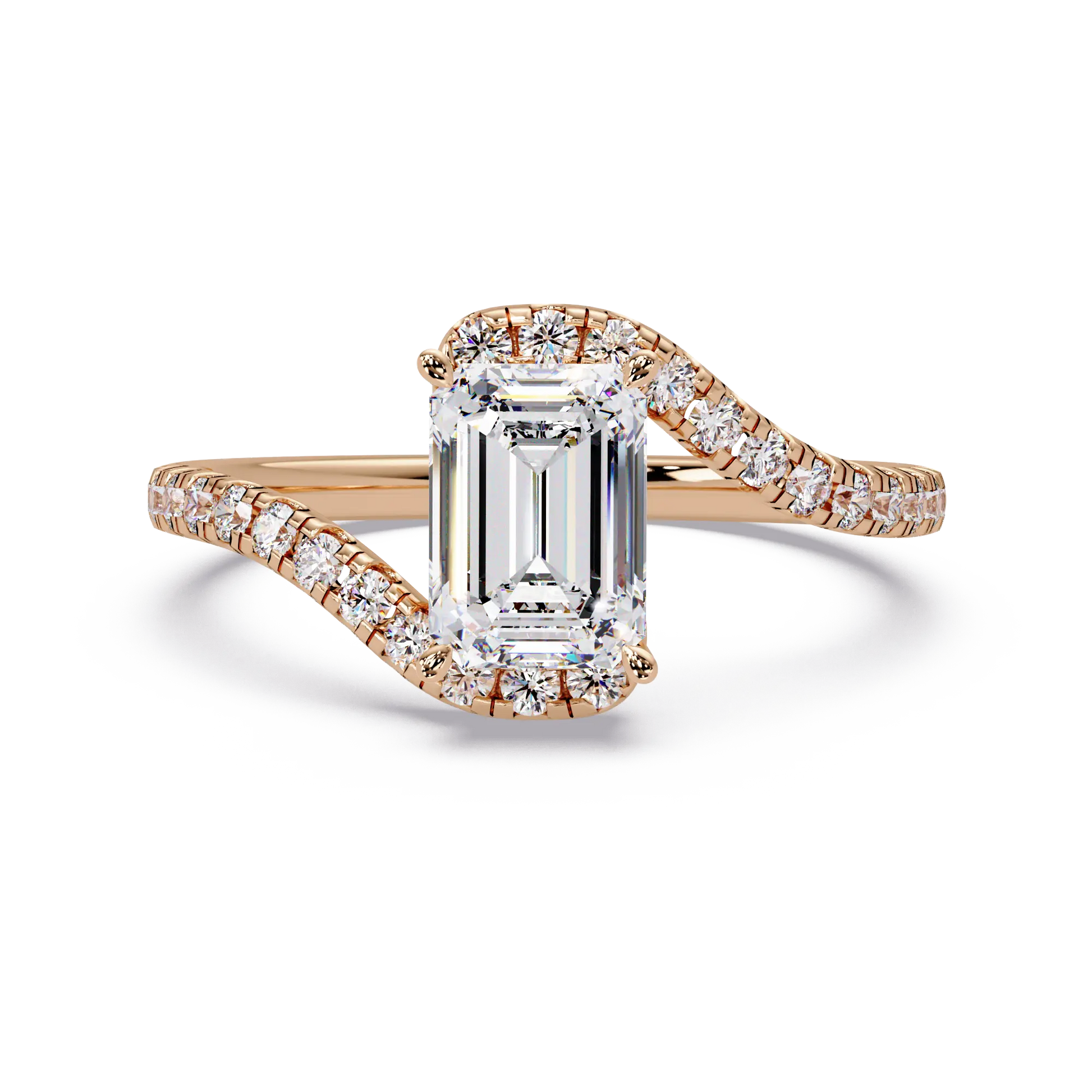 Emerald Cut Lab Grown Diamond Bypass Engagement Ring