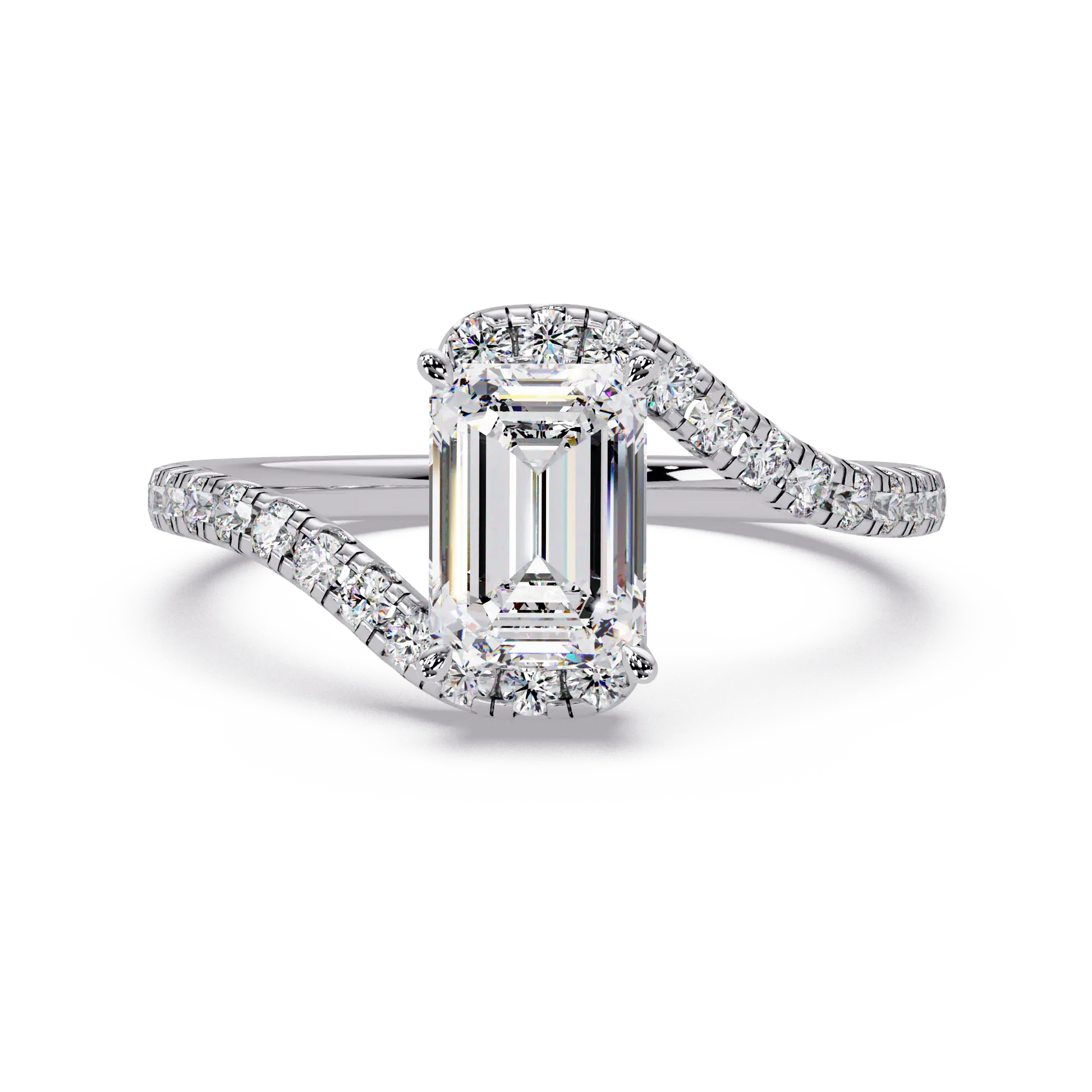 Emerald Cut Lab Grown Diamond Bypass Engagement Ring