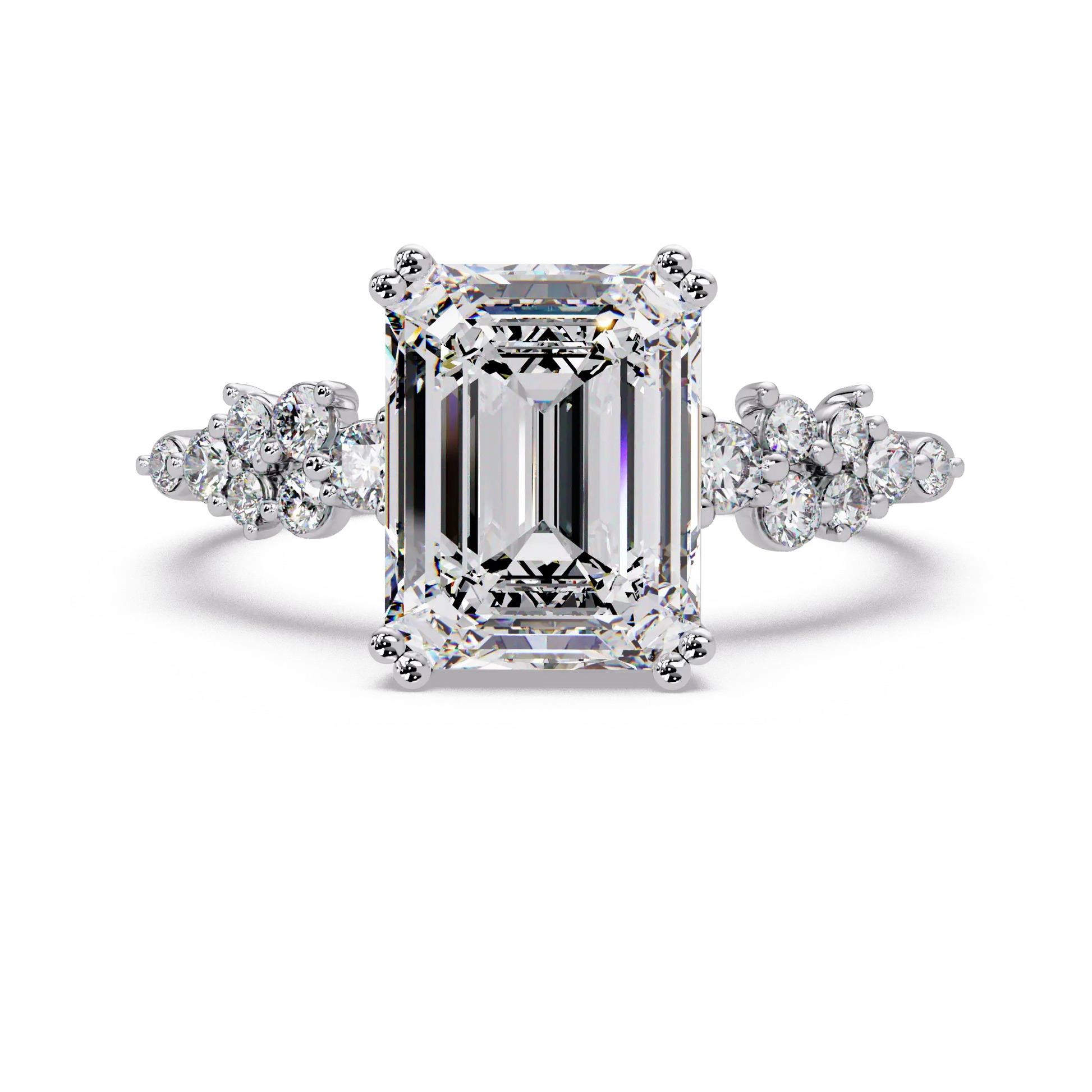 Emerald Cut Diamond Solitaire Engagement Ring Floral Cluster Accent Gold Ring