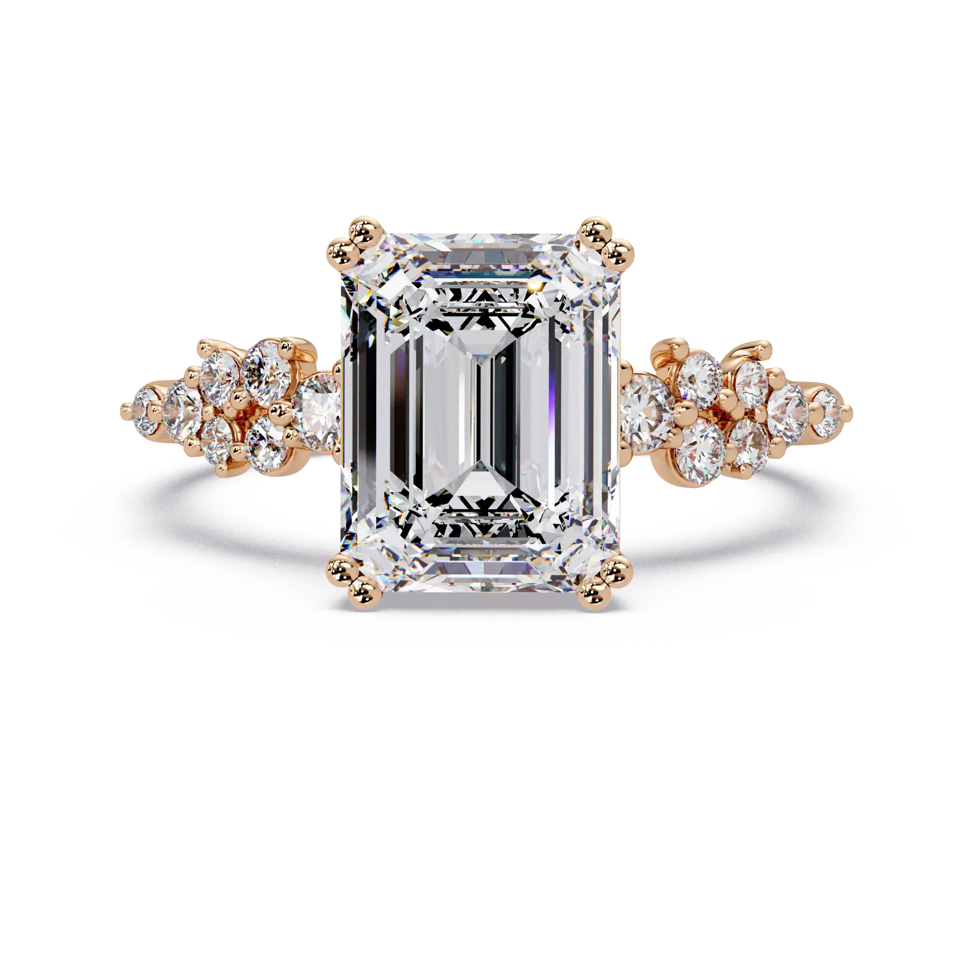 Emerald Cut Diamond Solitaire Engagement Ring Floral Cluster Accent Gold Ring