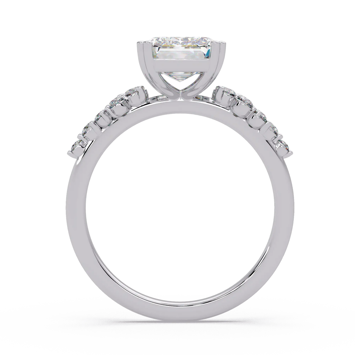 Emerald Cut Diamond Solitaire Engagement Ring Floral Cluster Accent Gold Ring