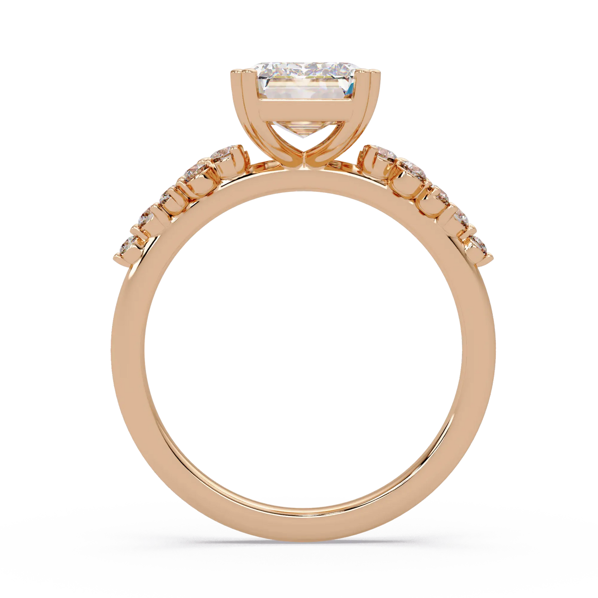 Emerald Cut Diamond Solitaire Engagement Ring Floral Cluster Accent Gold Ring