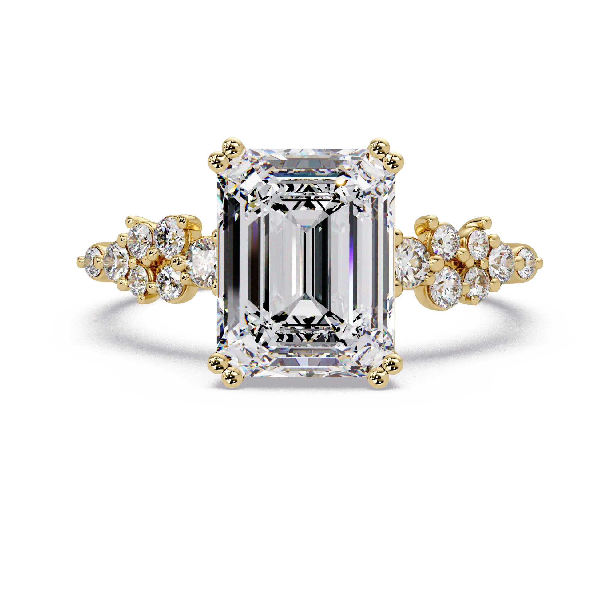 Emerald Cut Diamond Solitaire Engagement Ring Floral Cluster Accent Gold Ring