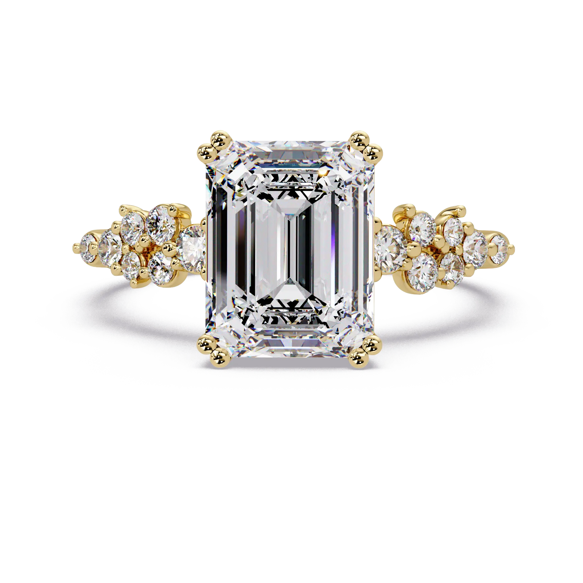 Emerald Cut Diamond Solitaire Engagement Ring Floral Cluster Accent Gold Ring