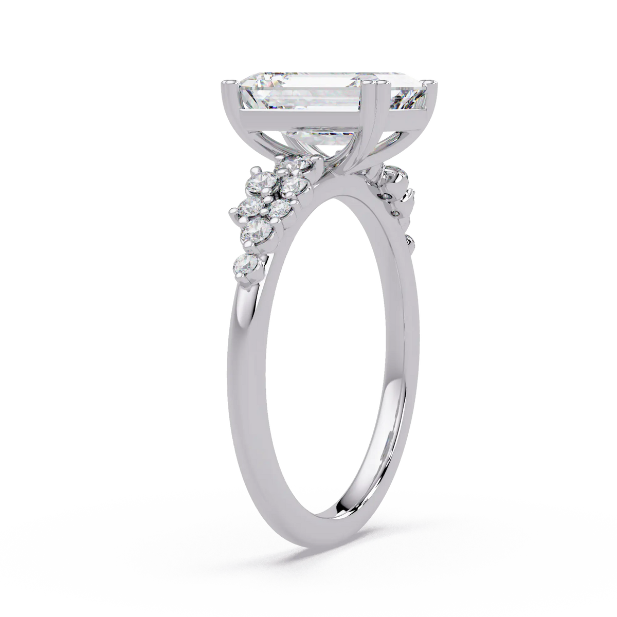Emerald Cut Diamond Solitaire Engagement Ring Floral Cluster Accent Gold Ring