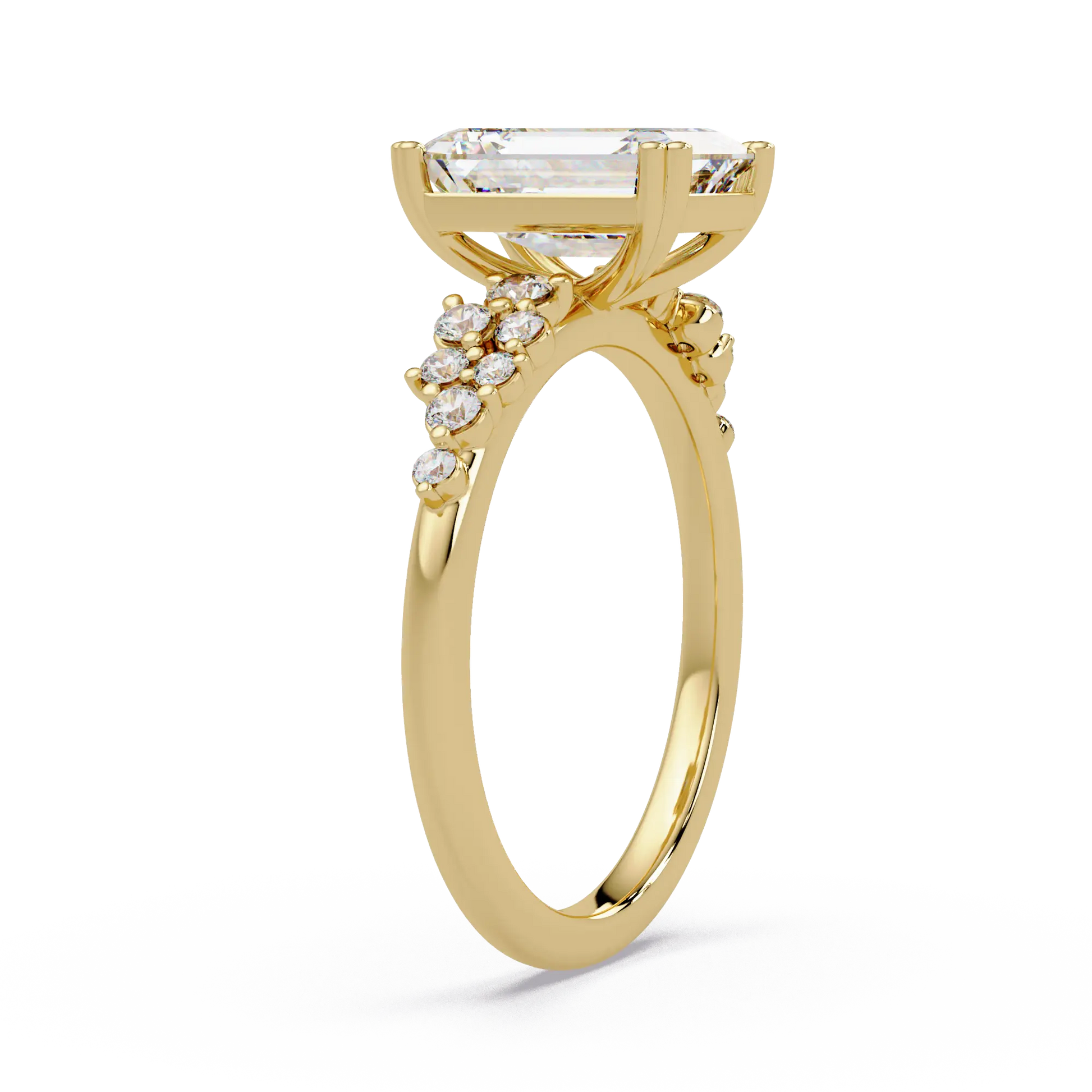 Emerald Cut Diamond Solitaire Engagement Ring Floral Cluster Accent Gold Ring