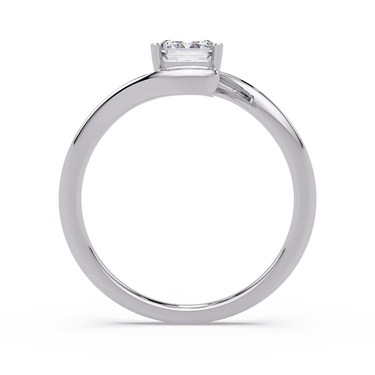 Emerald Cut Diamond Solitaire Engagement Ring Modern Bypass Gold Engagement Ring