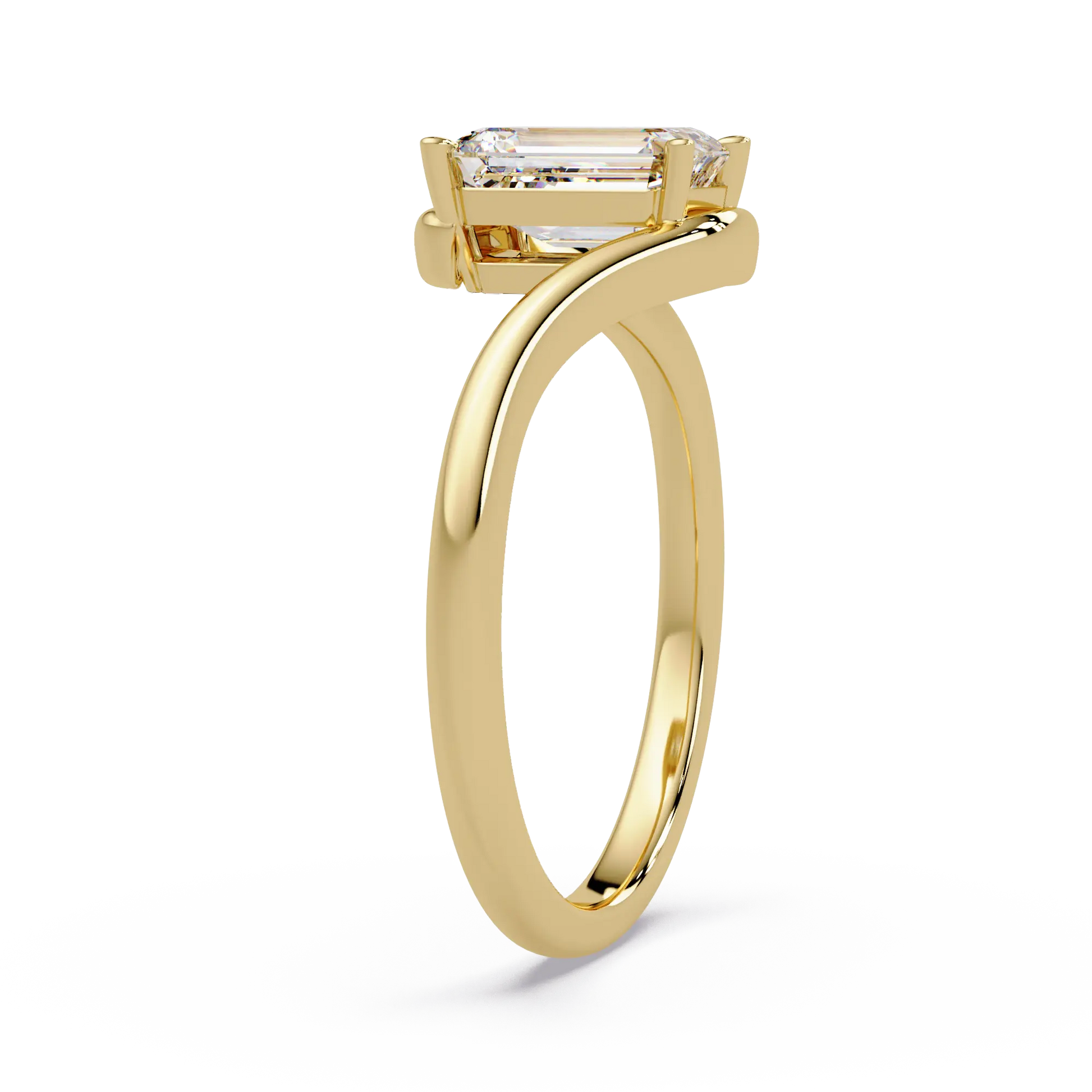 Emerald Cut Diamond Solitaire Engagement Ring Modern Bypass Gold Engagement Ring