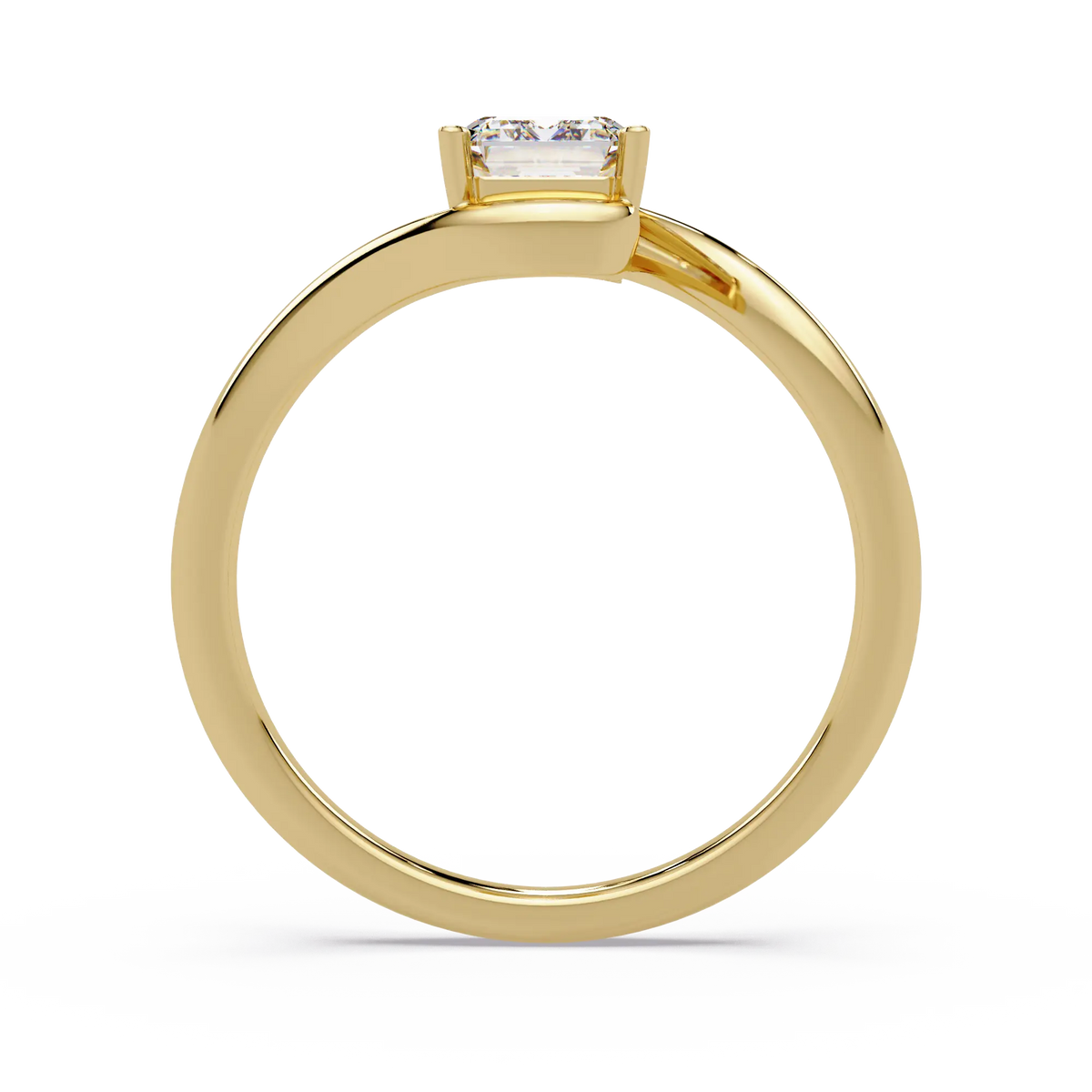 Emerald Cut Diamond Solitaire Engagement Ring Modern Bypass Gold Engagement Ring