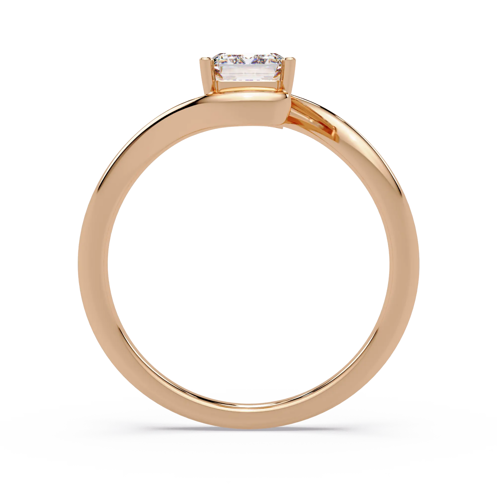 Emerald Cut Diamond Solitaire Engagement Ring Modern Bypass Gold Engagement Ring