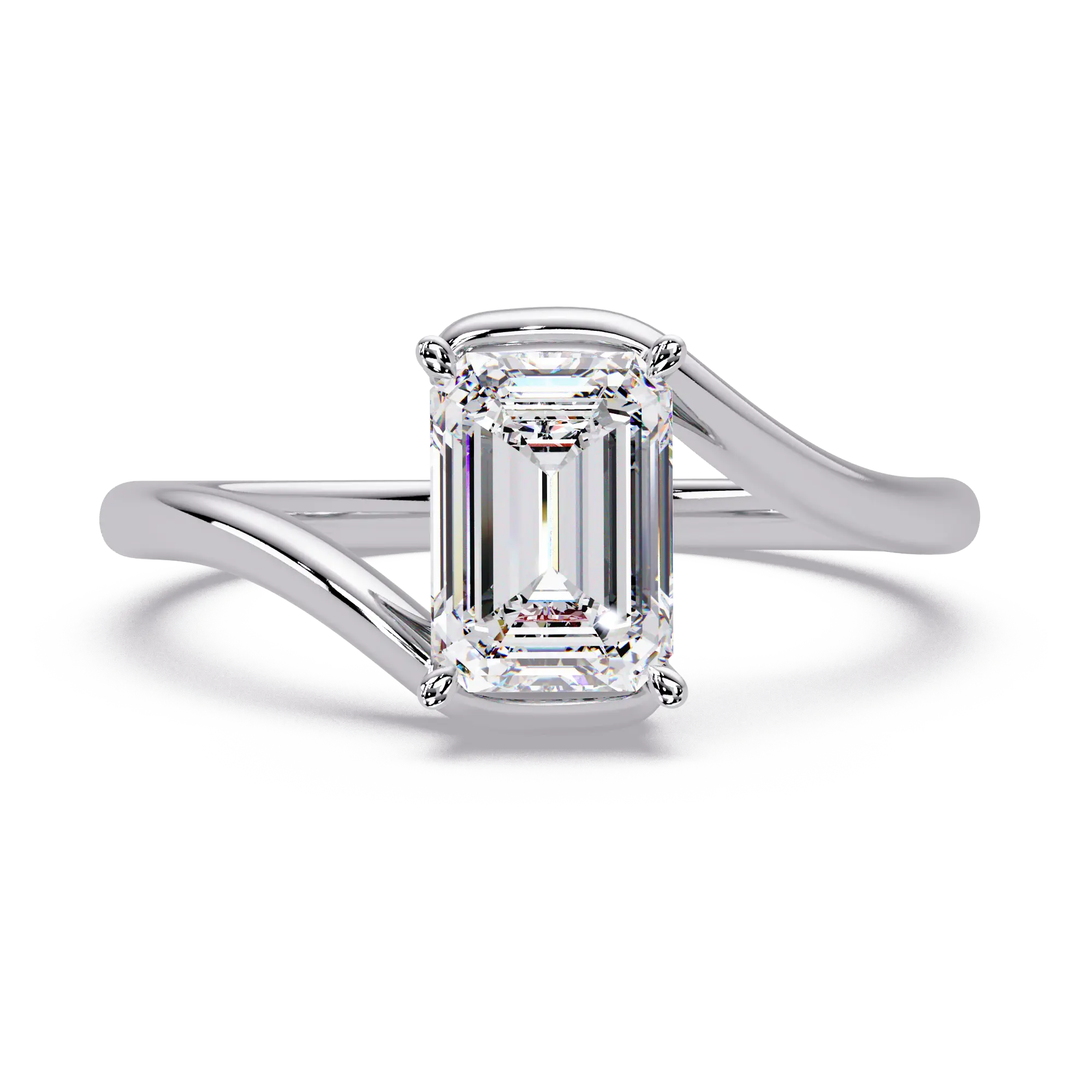 Emerald Cut Diamond Solitaire Engagement Ring Modern Bypass Gold Engagement Ring