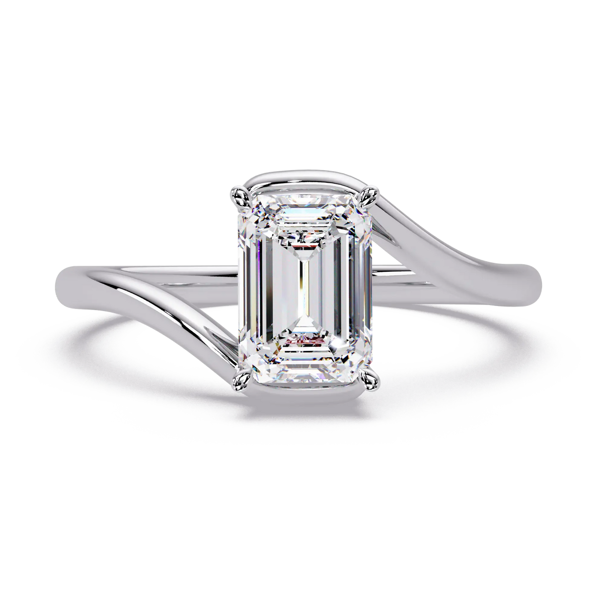 Emerald Cut Diamond Solitaire Engagement Ring Modern Bypass Gold Engagement Ring