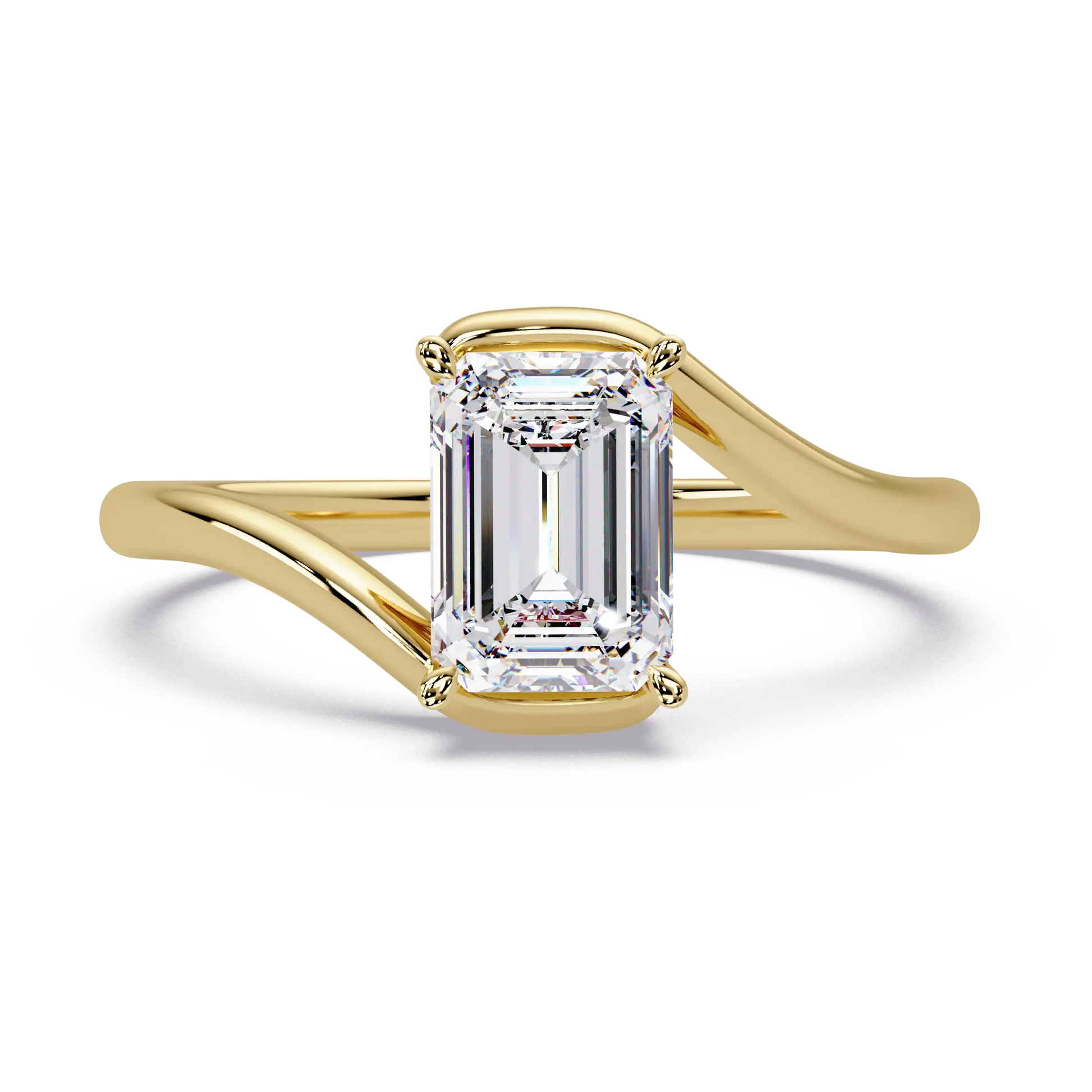 Emerald Cut Diamond Solitaire Engagement Ring Modern Bypass Gold Engagement Ring
