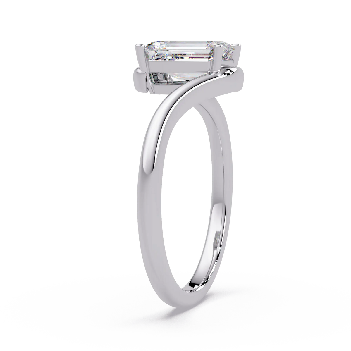 Emerald Cut Diamond Solitaire Engagement Ring Modern Bypass Gold Engagement Ring