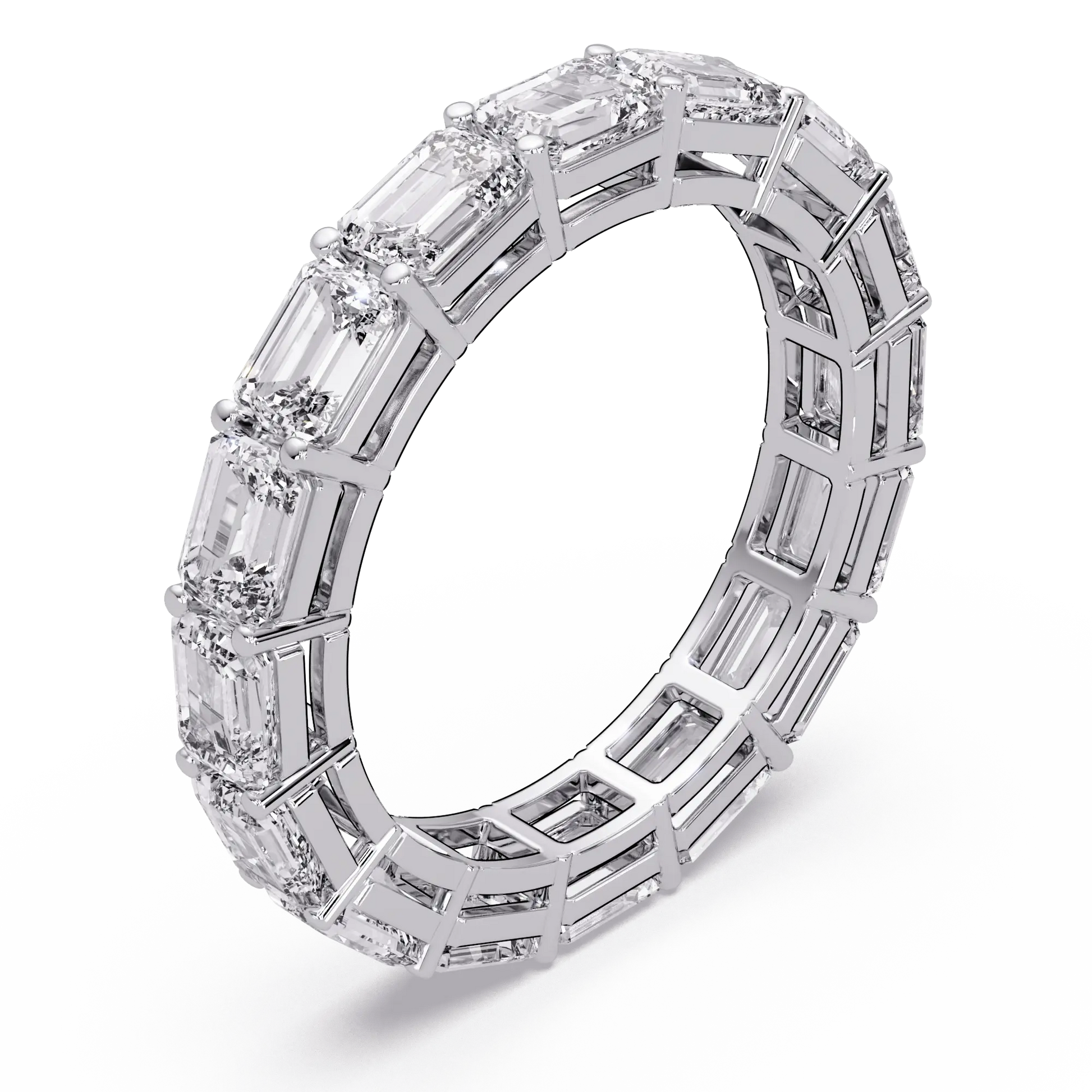 Emerald Cut Lab Grown Diamond Eternity Wedding Band & Classic Shared Prong Anniversary Ring
