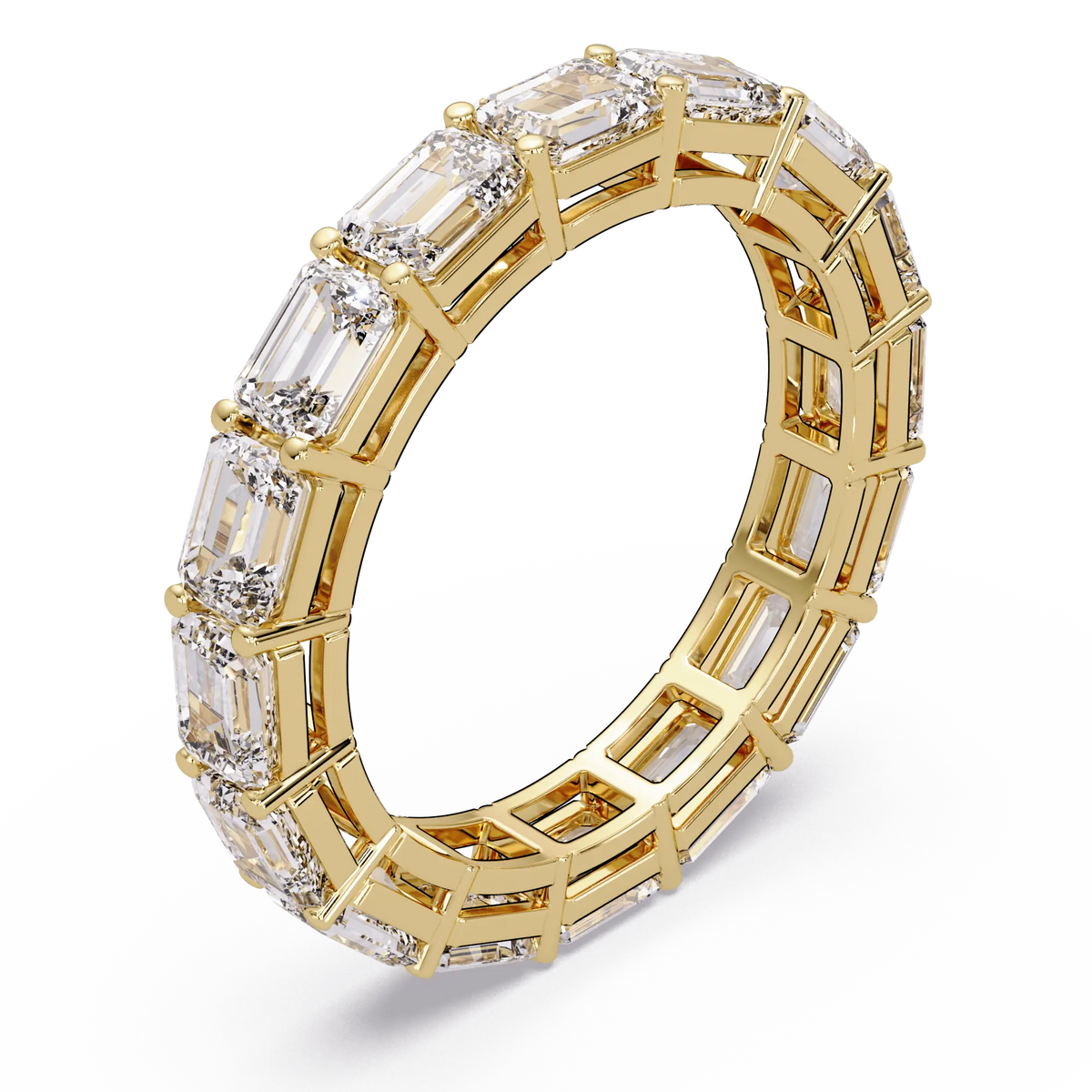 Emerald Cut Lab Grown Diamond Eternity Wedding Band & Classic Shared Prong Anniversary Ring