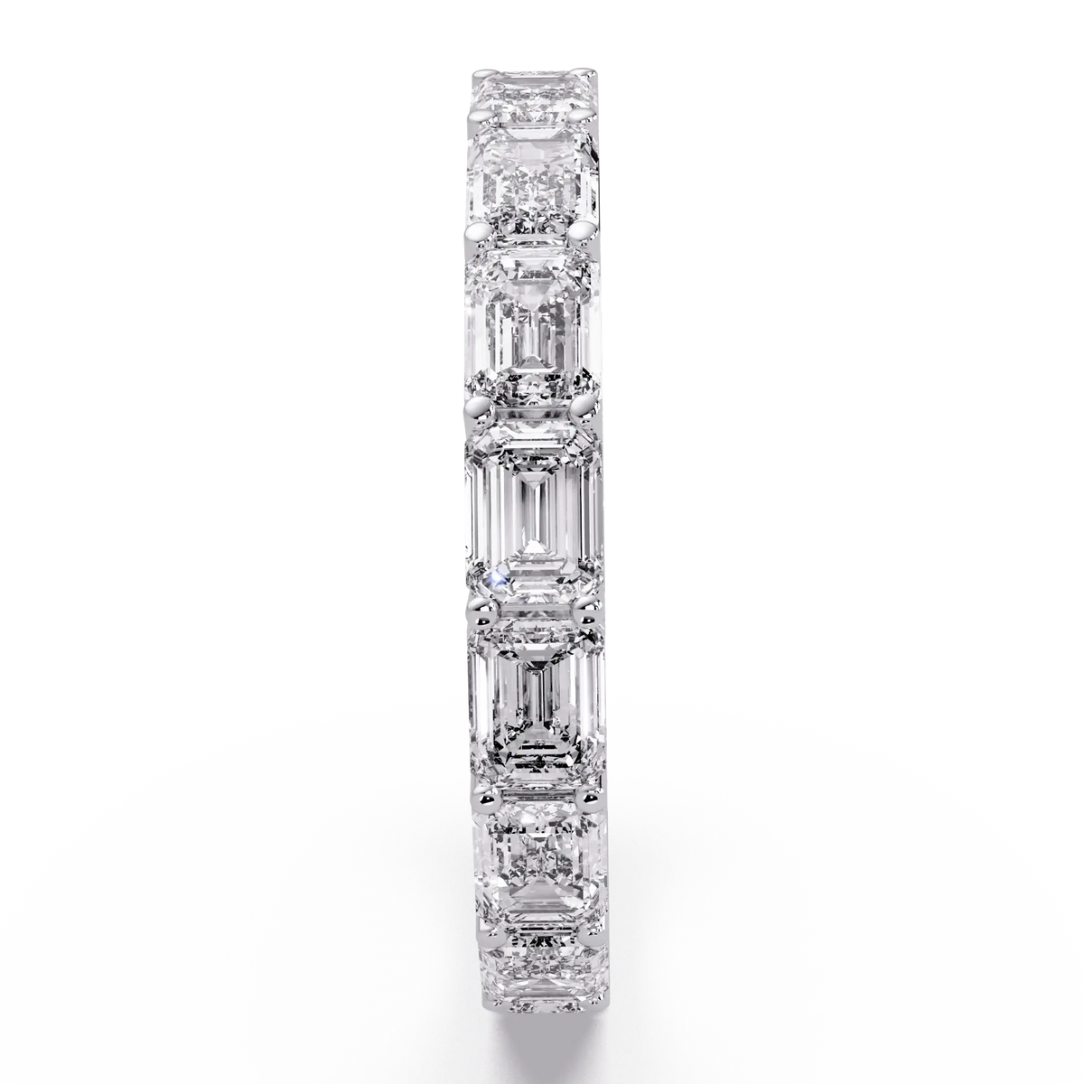 Emerald Cut Lab Grown Diamond Eternity Wedding Band & Classic Shared Prong Anniversary Ring