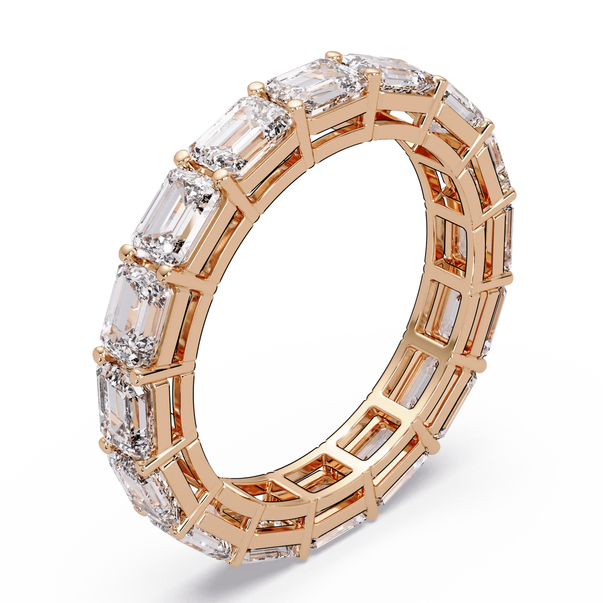 Emerald Cut Lab Grown Diamond Eternity Wedding Band & Classic Shared Prong Anniversary Ring