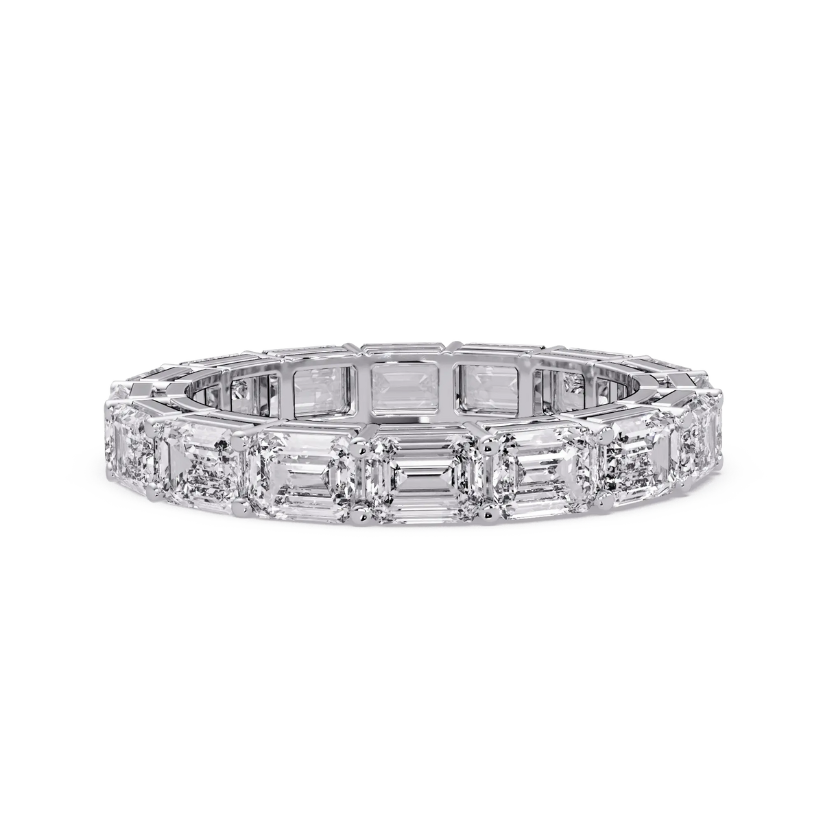Emerald Cut Lab Grown Diamond Eternity Wedding Band & Classic Shared Prong Anniversary Ring
