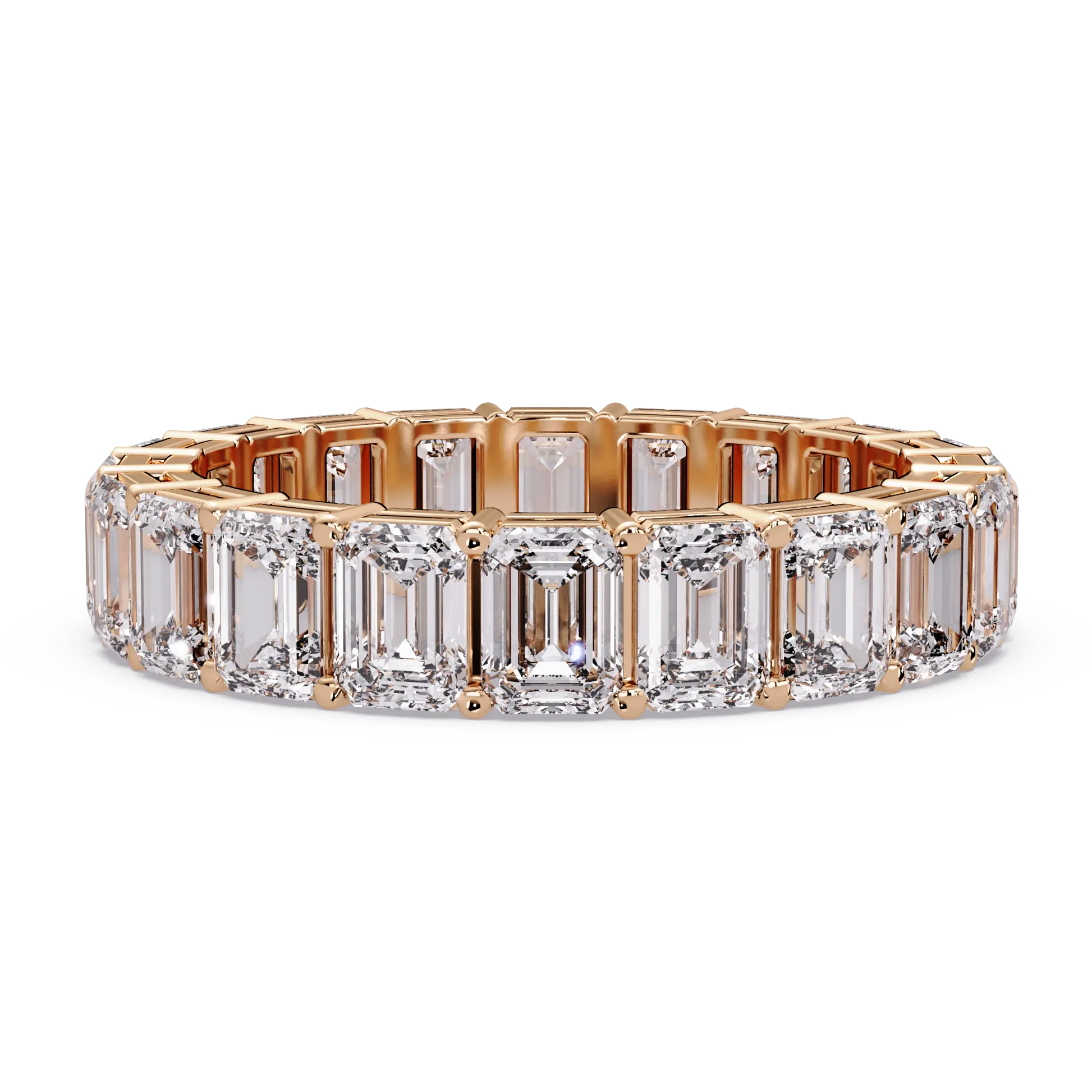 Emerald Cut Lab Grown Diamond Eternity Wedding Band & Full Eternity Shared Prong Diamond Ring