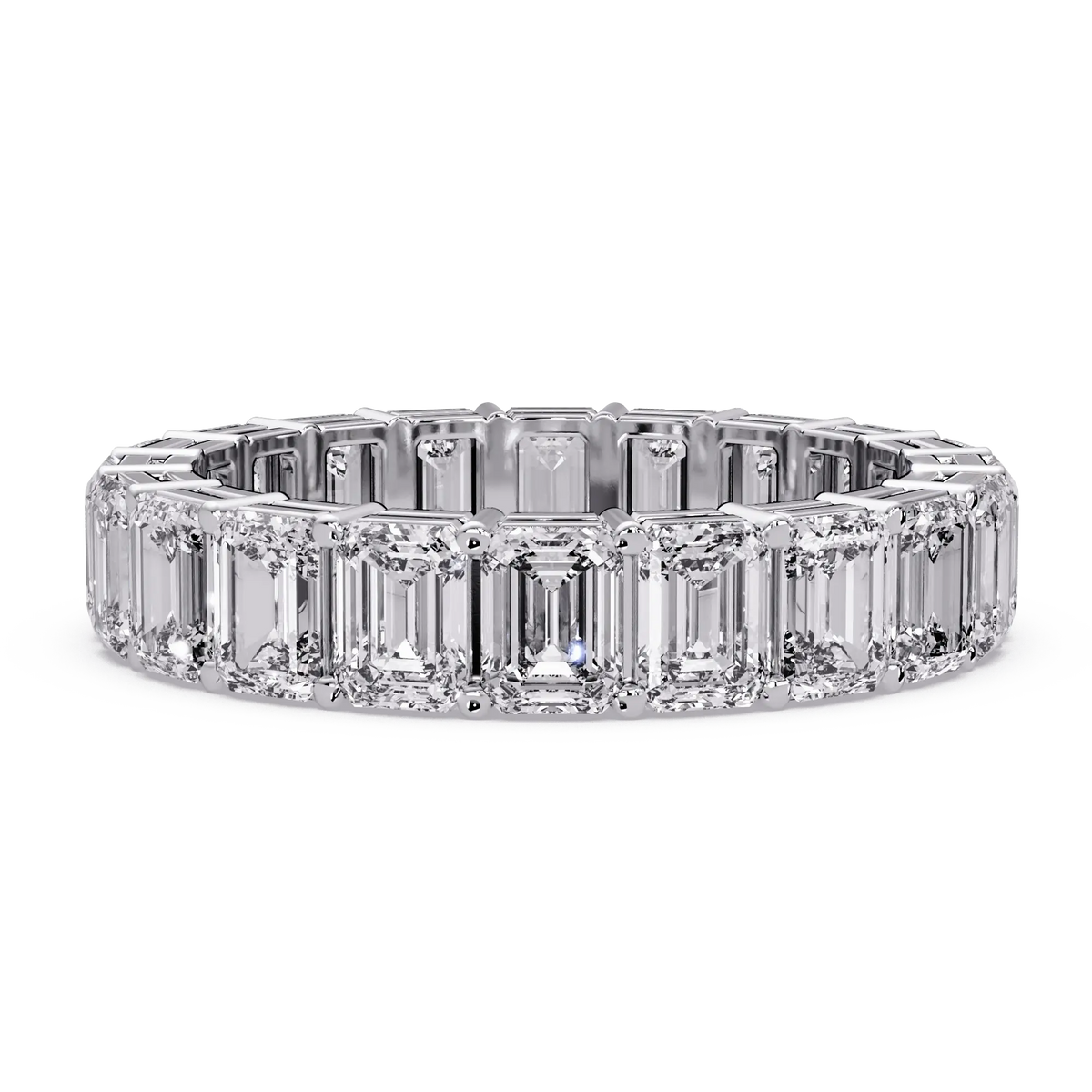 Emerald Cut Lab Grown Diamond Eternity Wedding Band & Full Eternity Shared Prong Diamond Ring