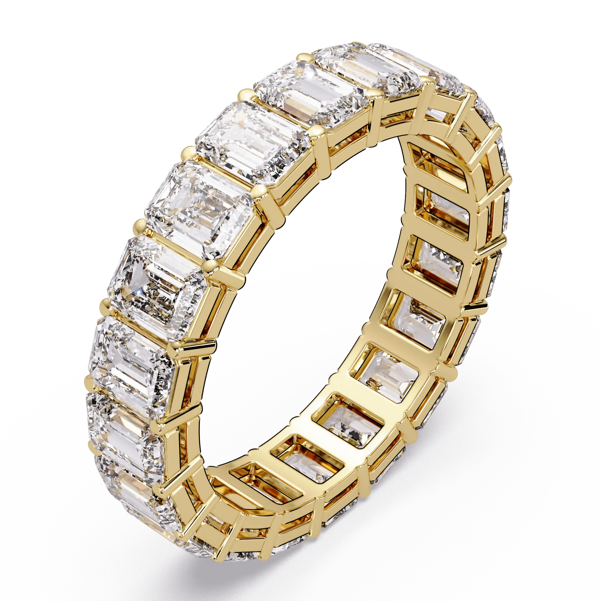 Emerald Cut Lab Grown Diamond Eternity Wedding Band & Full Eternity Shared Prong Diamond Ring