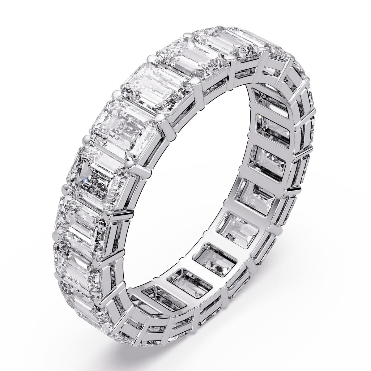 Emerald Cut Lab Grown Diamond Eternity Wedding Band & Full Eternity Shared Prong Diamond Ring