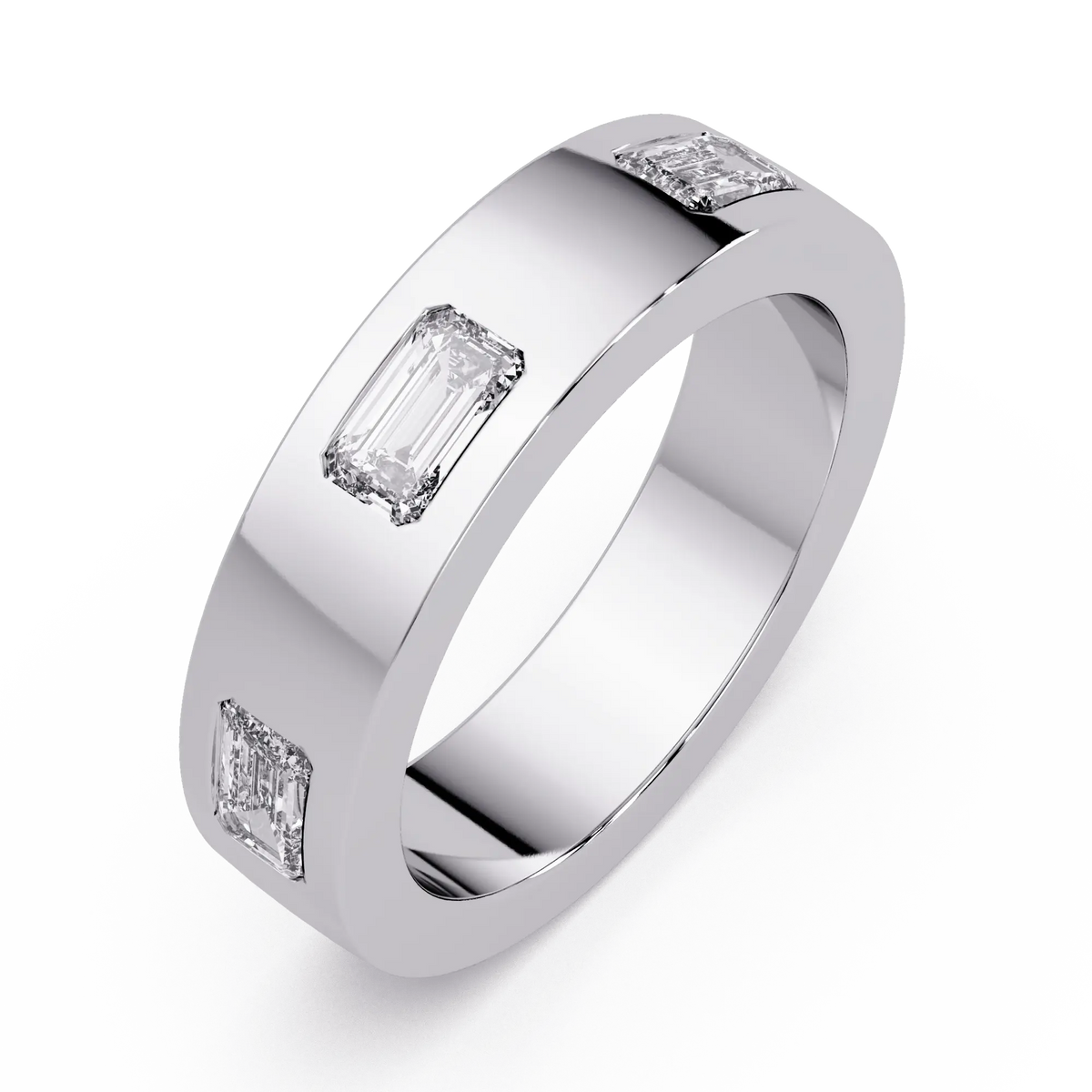 Emerald Cut Lab Grown Diamond Wedding Band Modern Flush Set Diamond Anniversary Ring