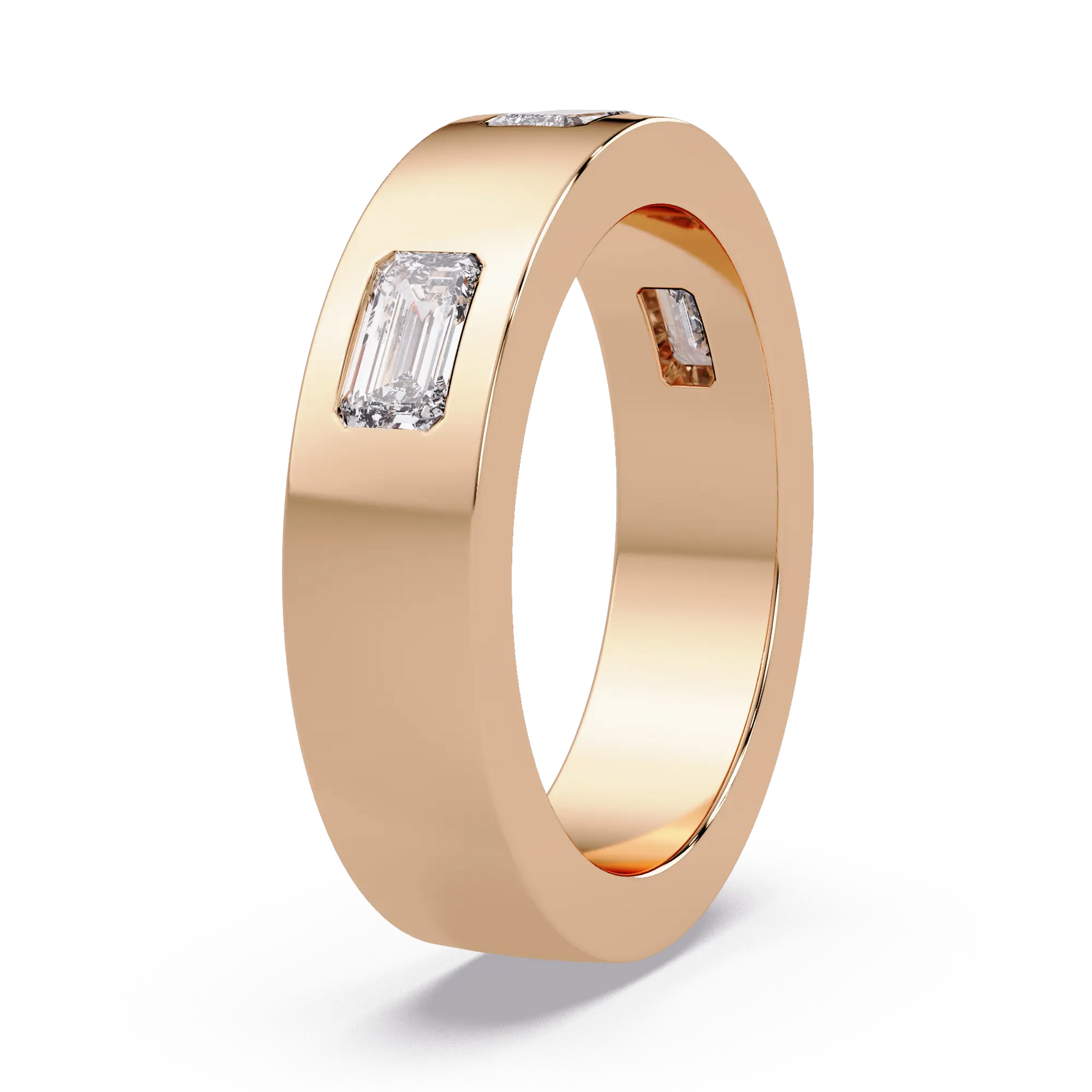 Emerald Cut Lab Grown Diamond Wedding Band Modern Flush Set Diamond Anniversary Ring