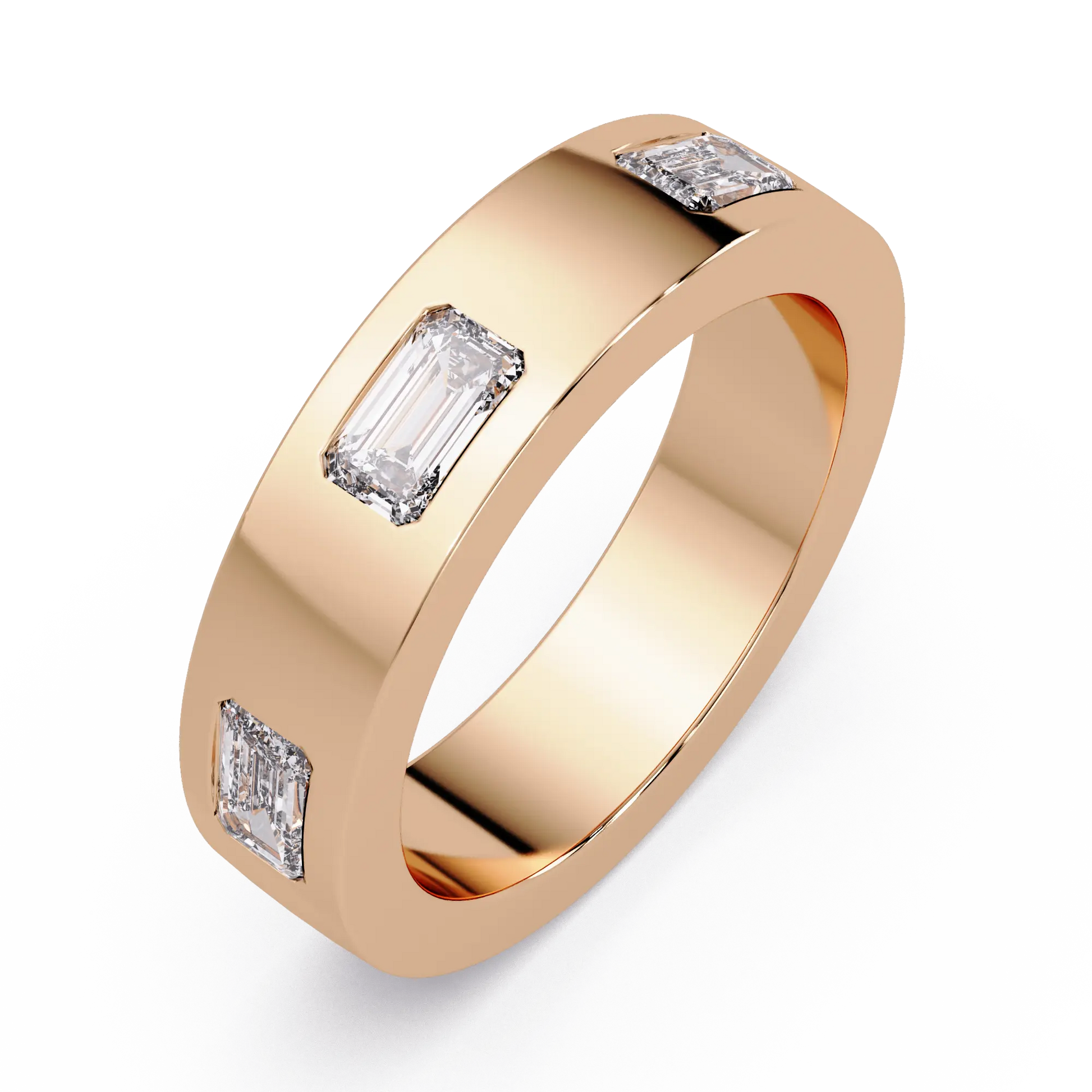 Emerald Cut Lab Grown Diamond Wedding Band Modern Flush Set Diamond Anniversary Ring
