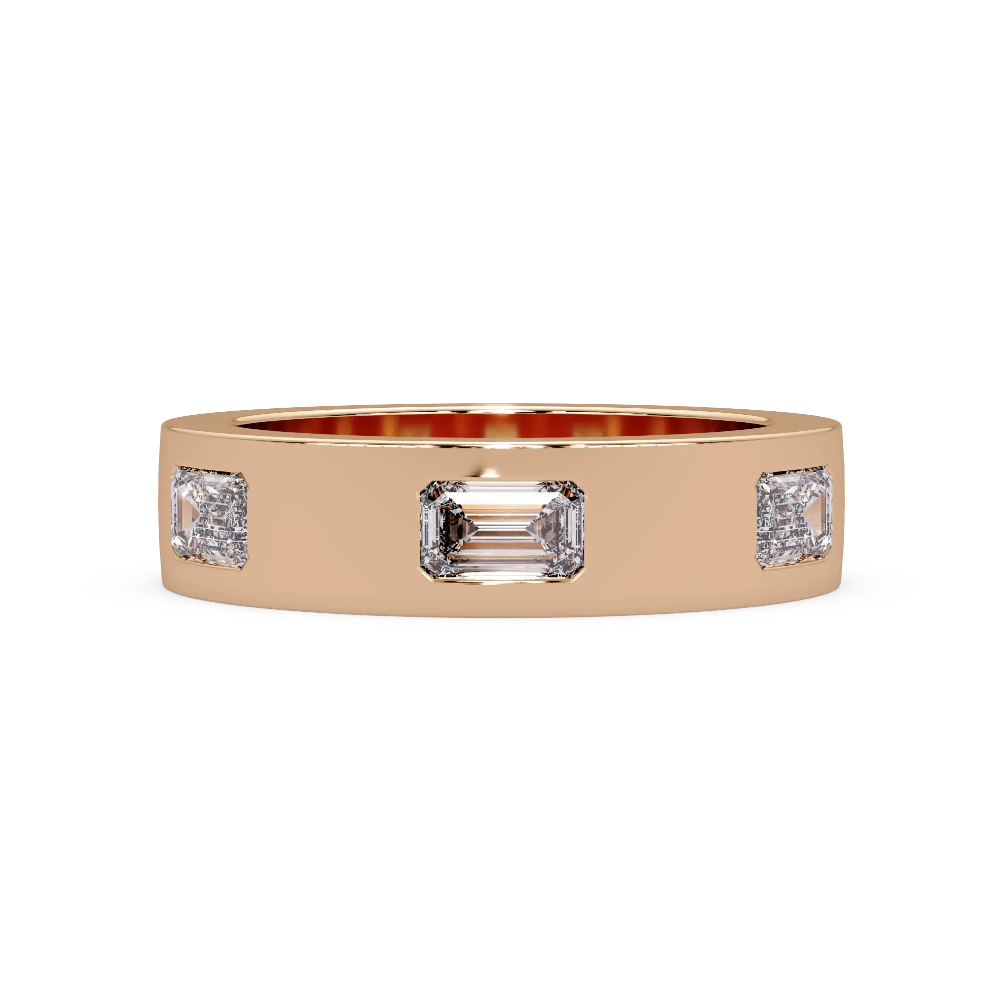 Emerald Cut Lab Grown Diamond Wedding Band Modern Flush Set Diamond Anniversary Ring