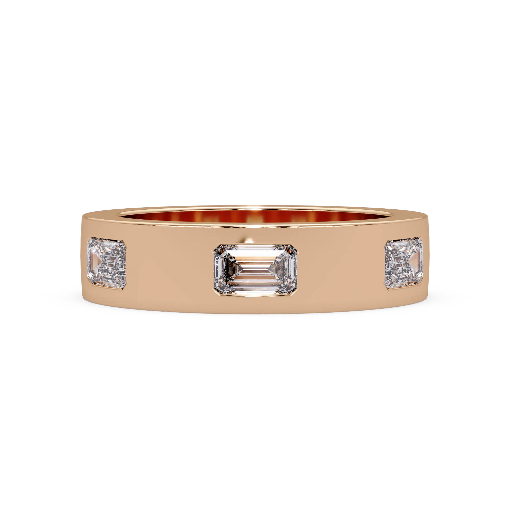 Emerald Cut Lab Grown Diamond Wedding Band Modern Flush Set Diamond Anniversary Ring