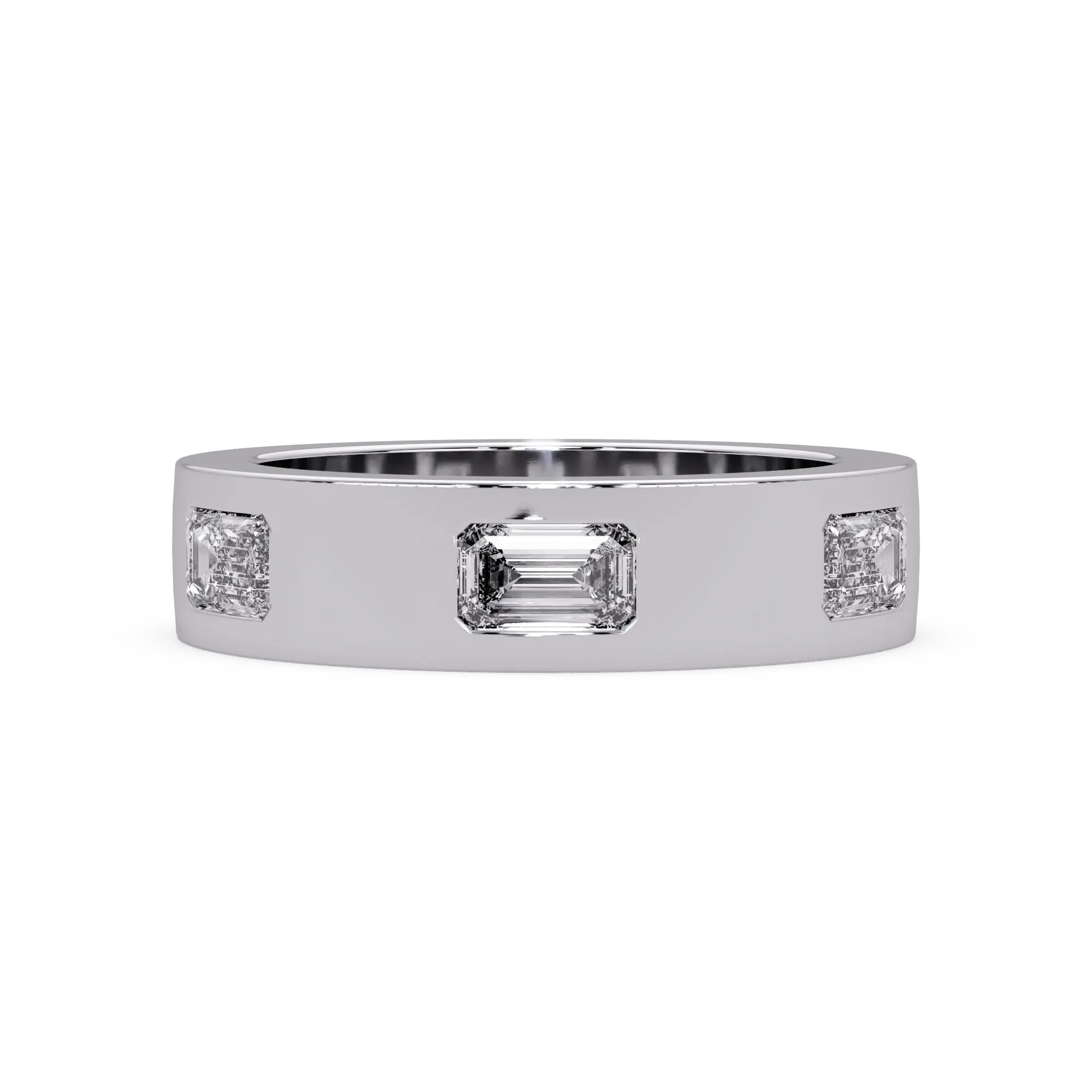 Emerald Cut Lab Grown Diamond Wedding Band Modern Flush Set Diamond Anniversary Ring