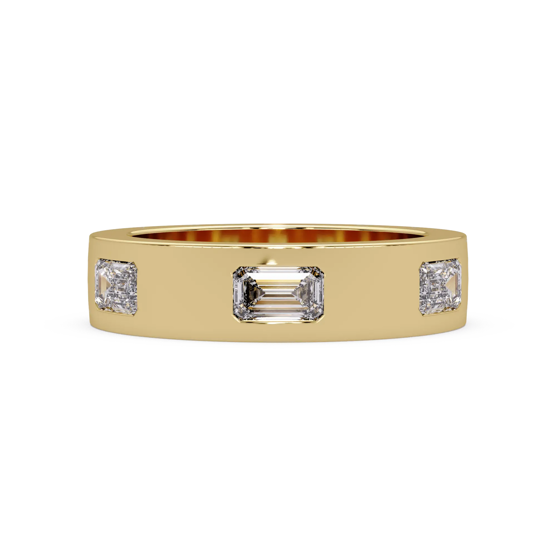 Emerald Cut Lab Grown Diamond Wedding Band Modern Flush Set Diamond Anniversary Ring