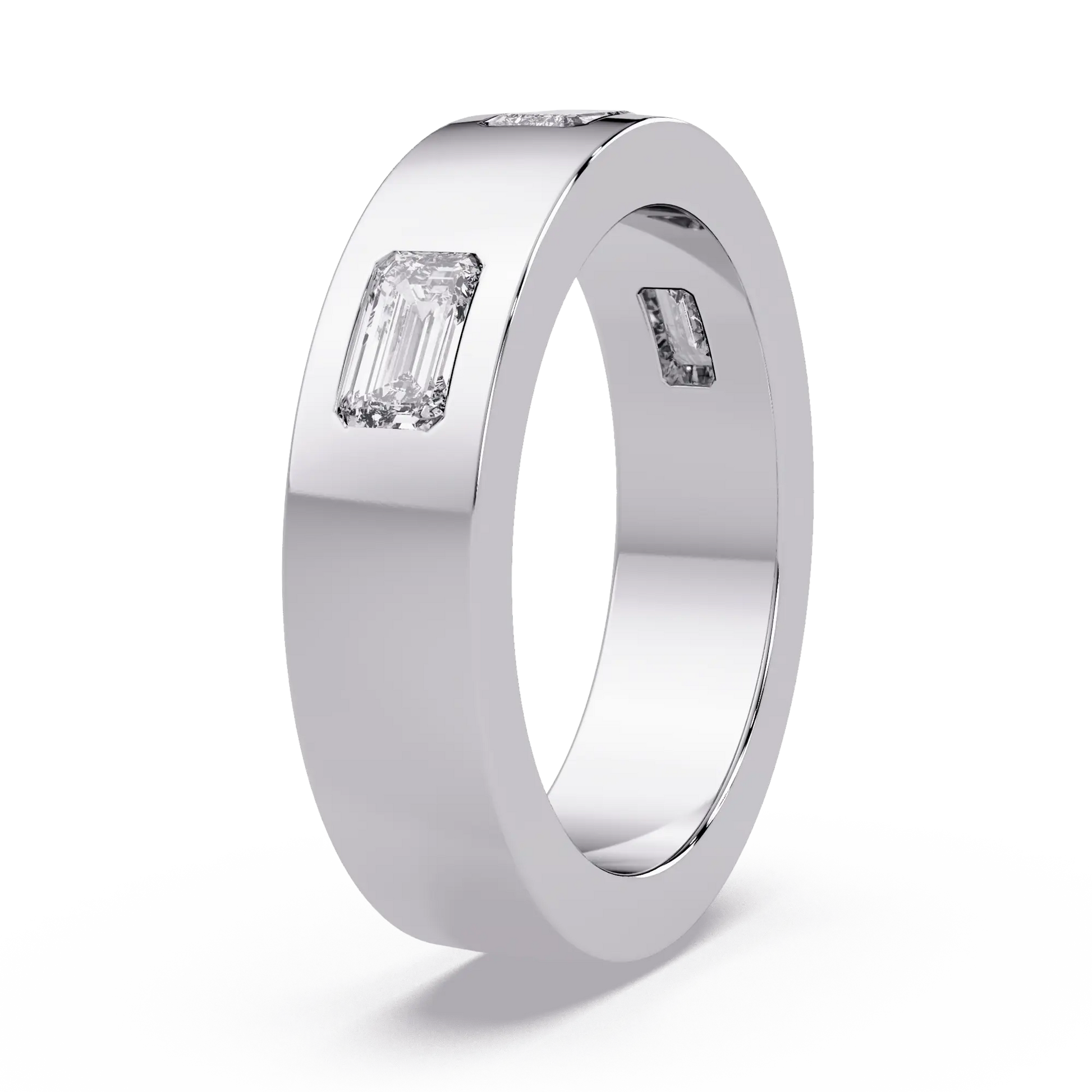 Emerald Cut Lab Grown Diamond Wedding Band Modern Flush Set Diamond Anniversary Ring