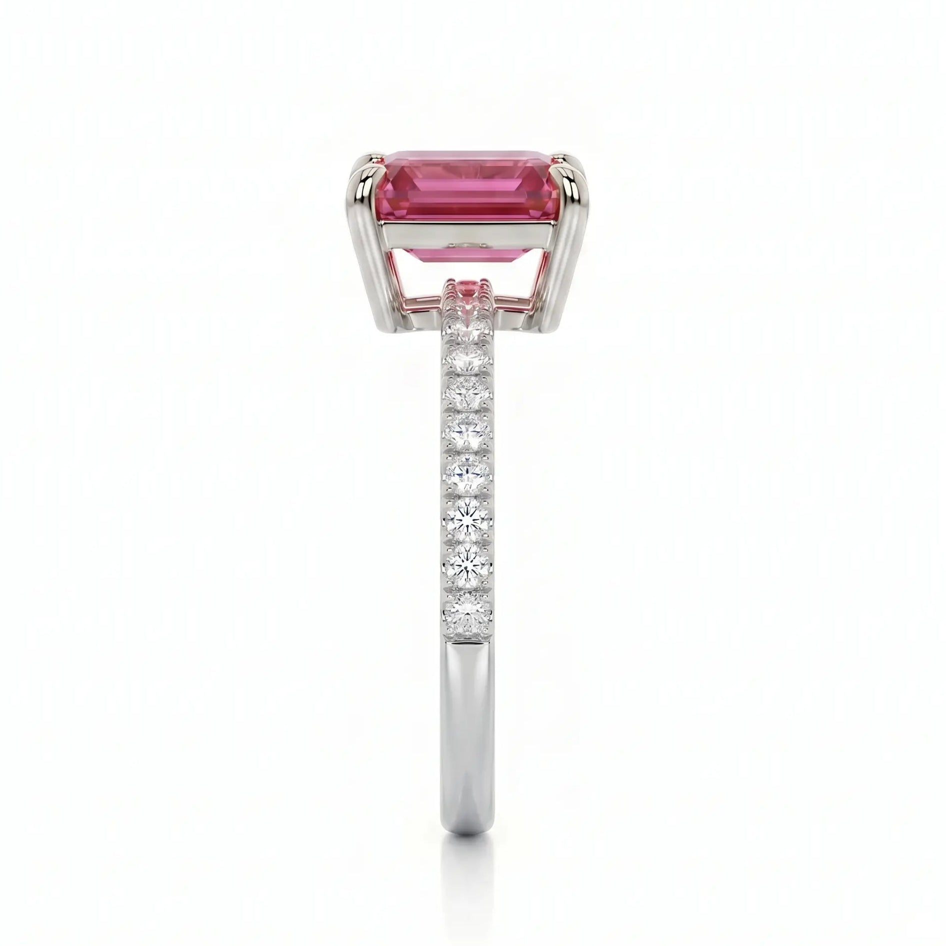 Emerald Cut Morganite Engagement Ring with Diamond Pavé Band