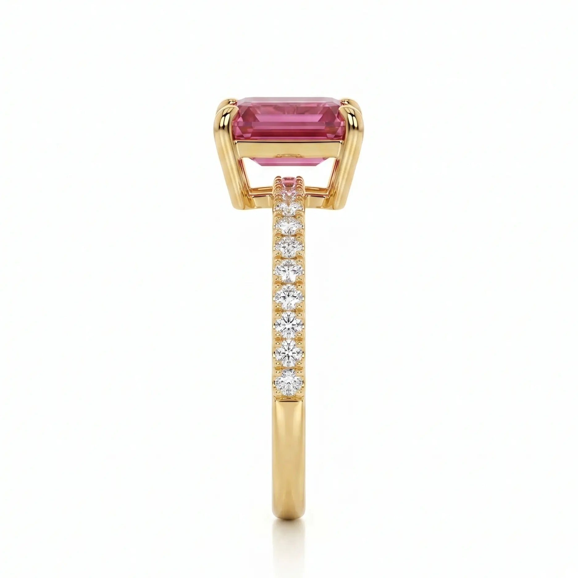 Emerald Cut Morganite Engagement Ring with Diamond Pavé Band
