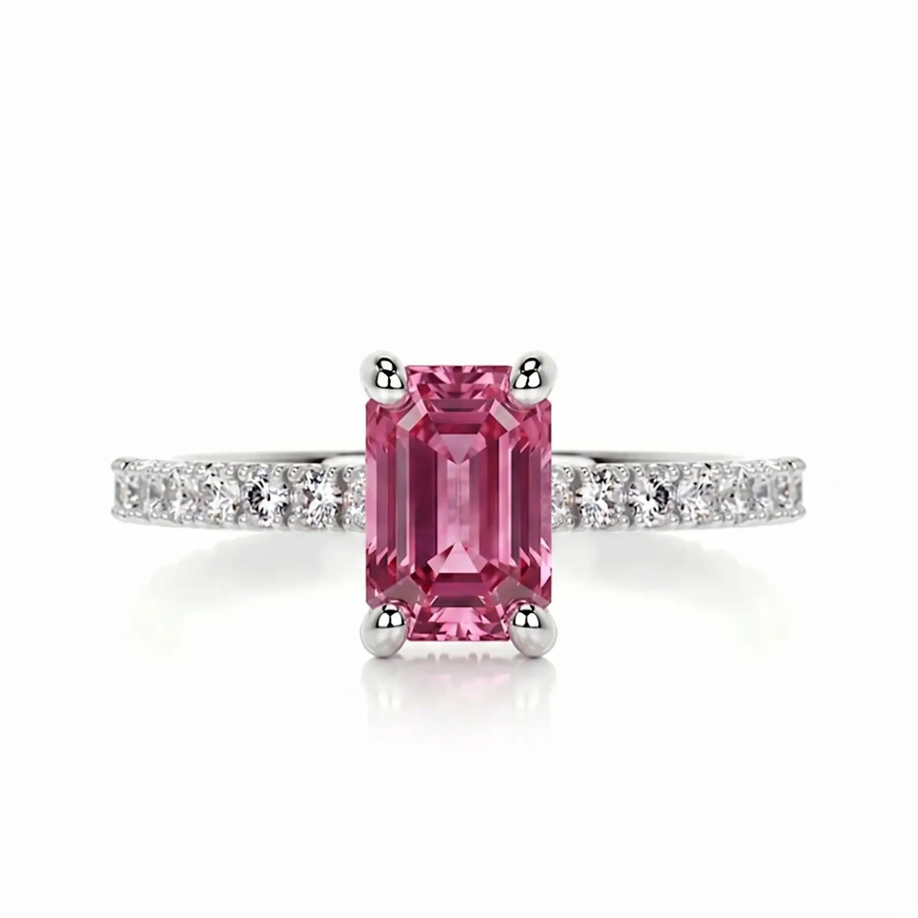 Emerald Cut Morganite Engagement Ring with Diamond Pavé Band