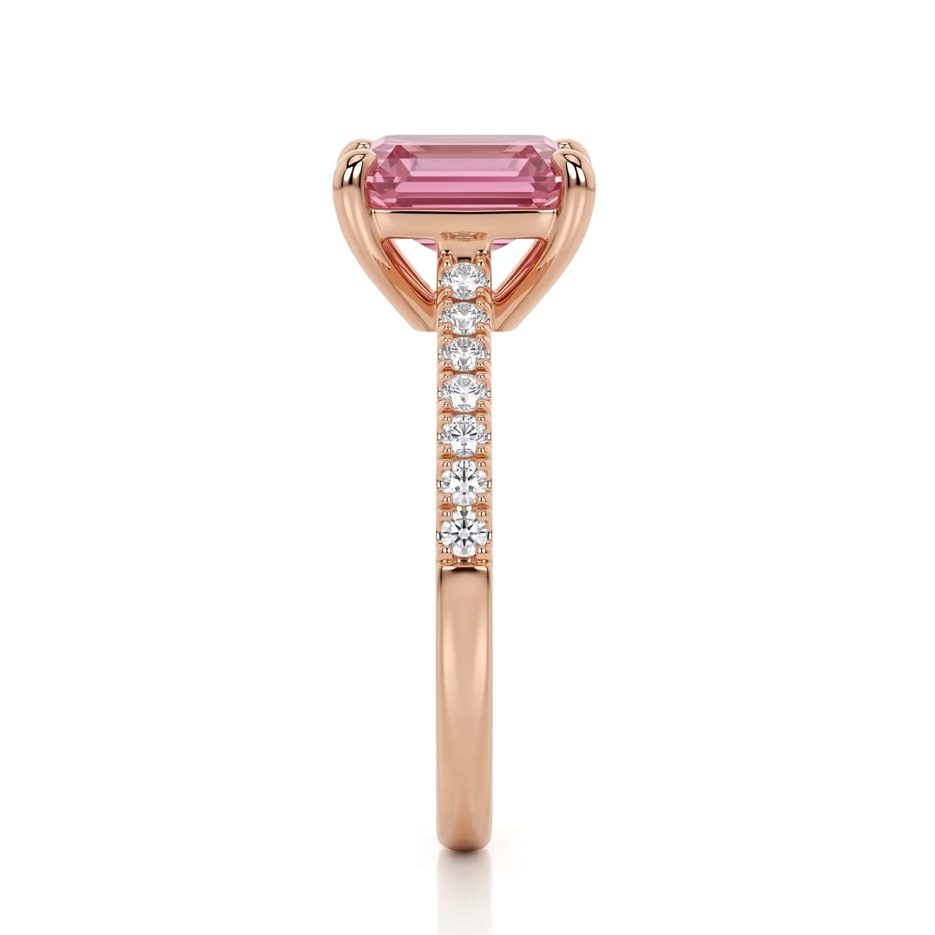 Emerald Cut Morganite Engagement Ring with Diamond Pavé Band