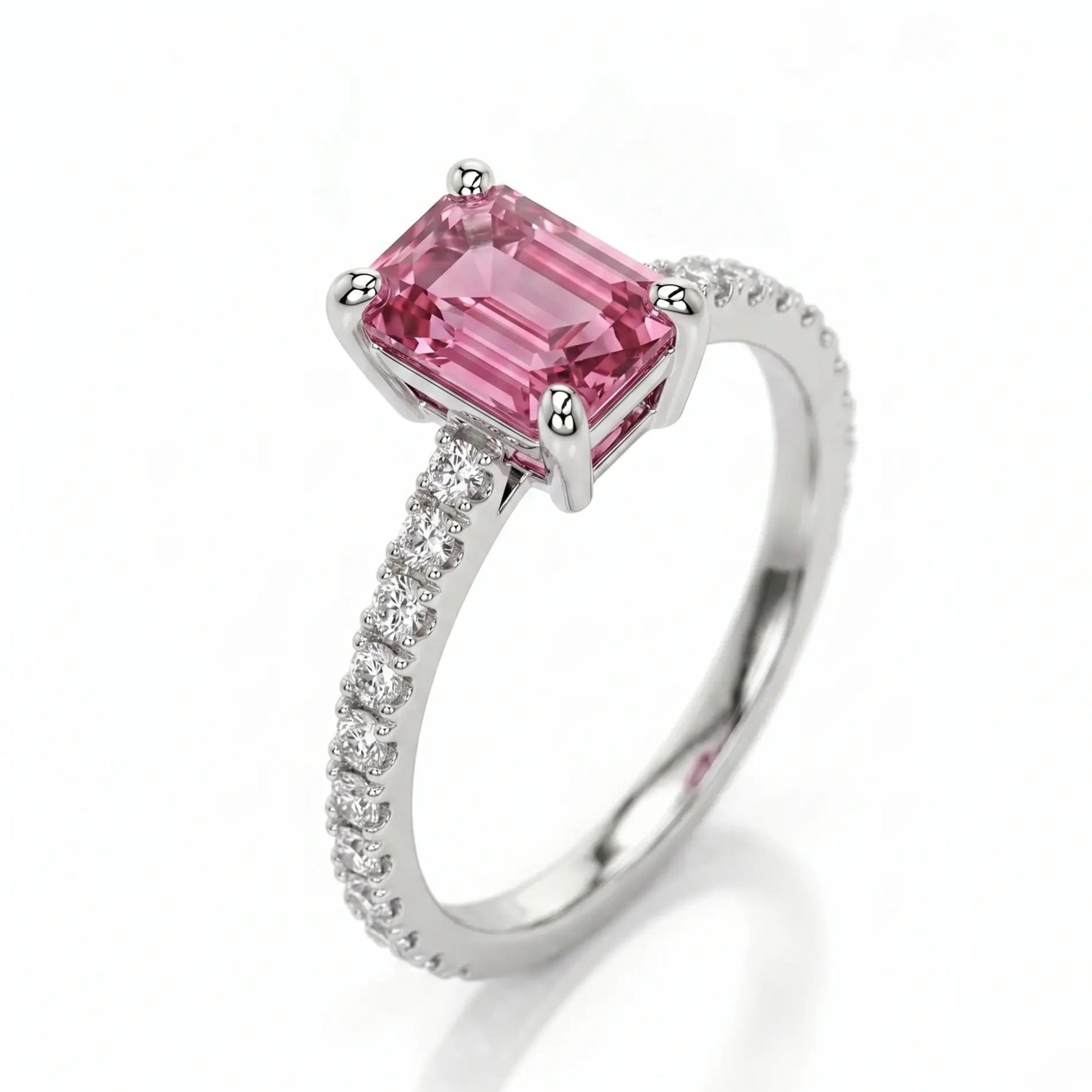 Emerald Cut Morganite Engagement Ring with Diamond Pavé Band