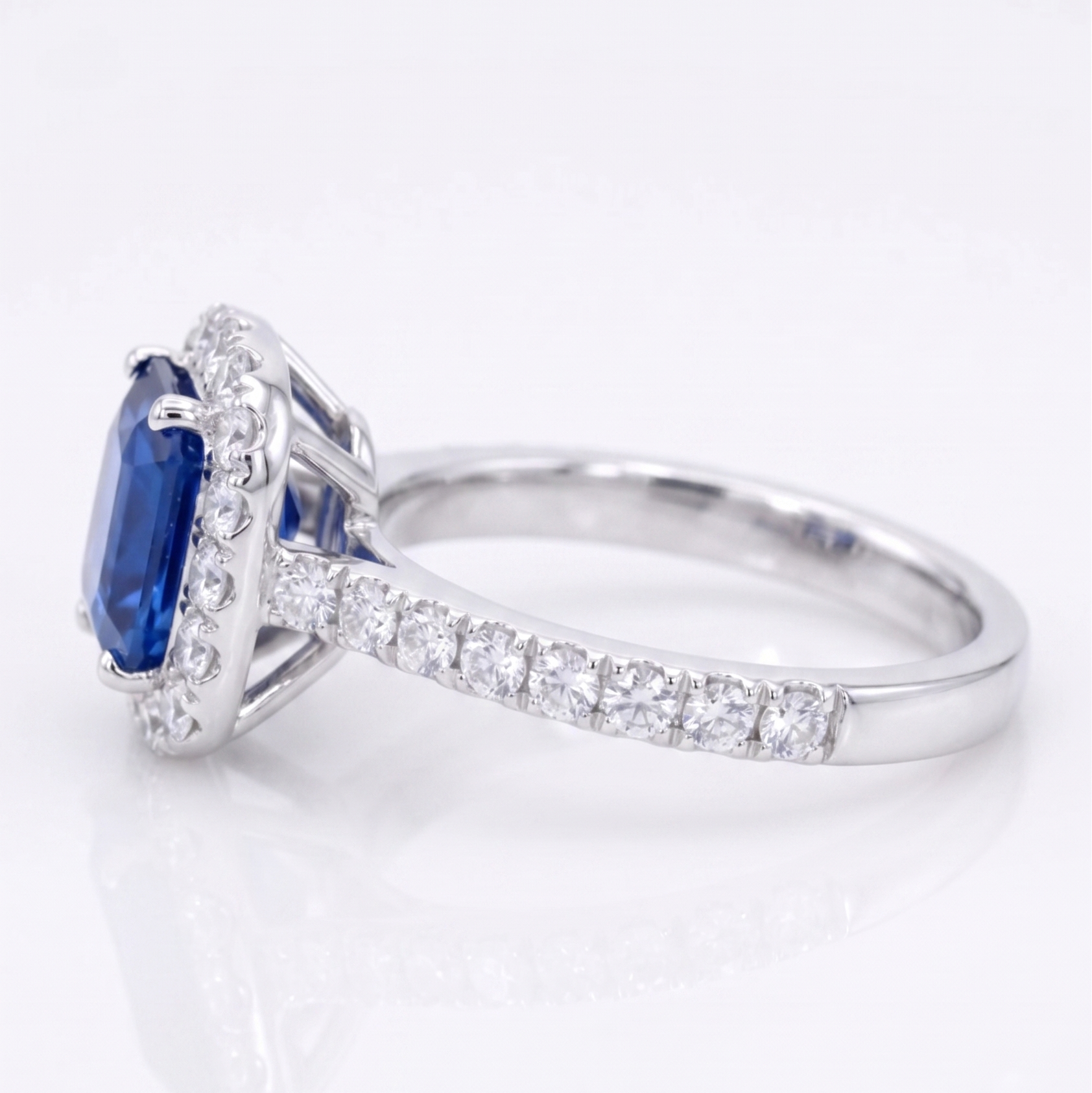 Emerald Cut Sapphire Halo Ring – Blue Sapphire Promise Ring