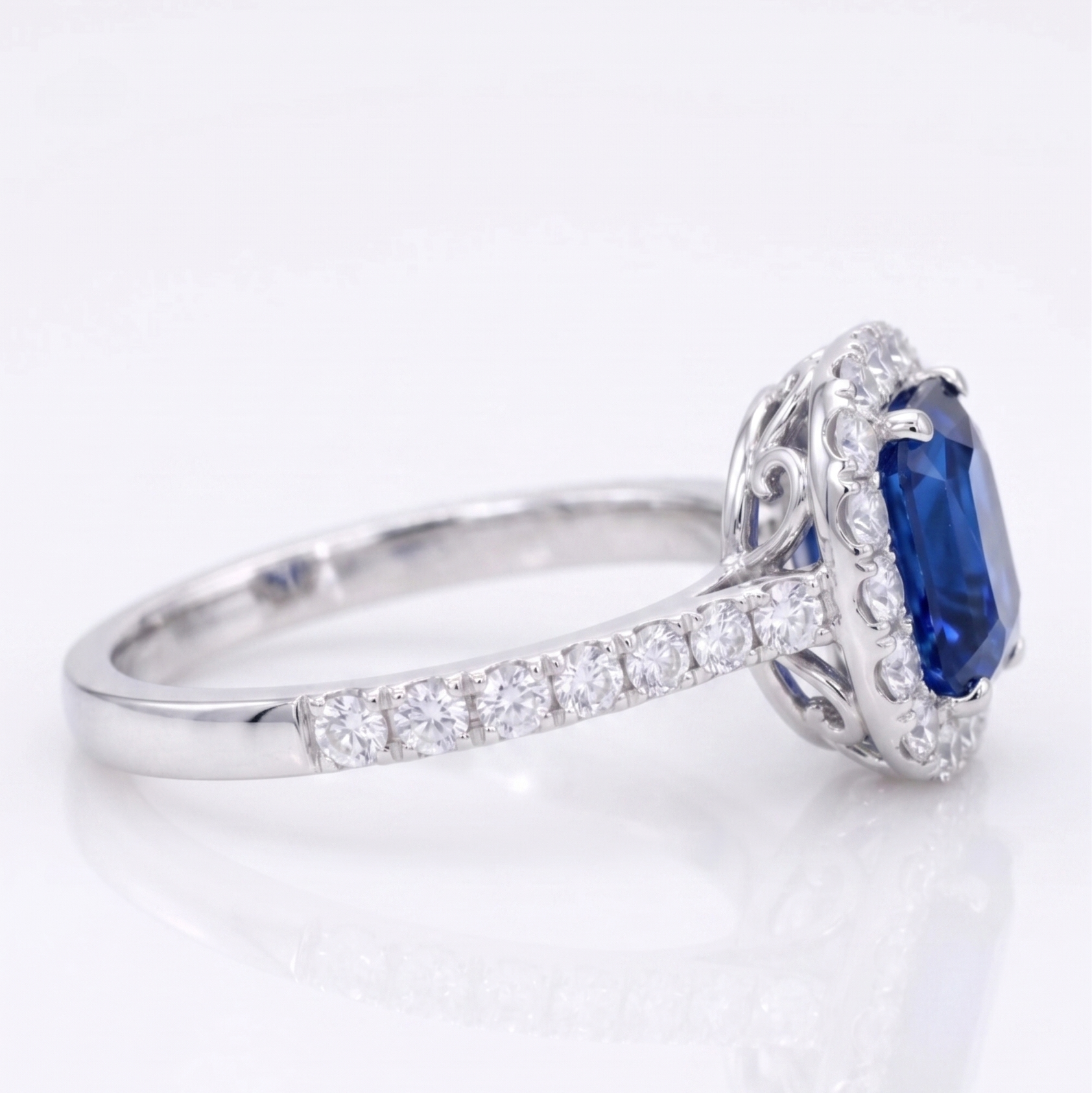 Emerald Cut Sapphire Halo Ring – Blue Sapphire Promise Ring