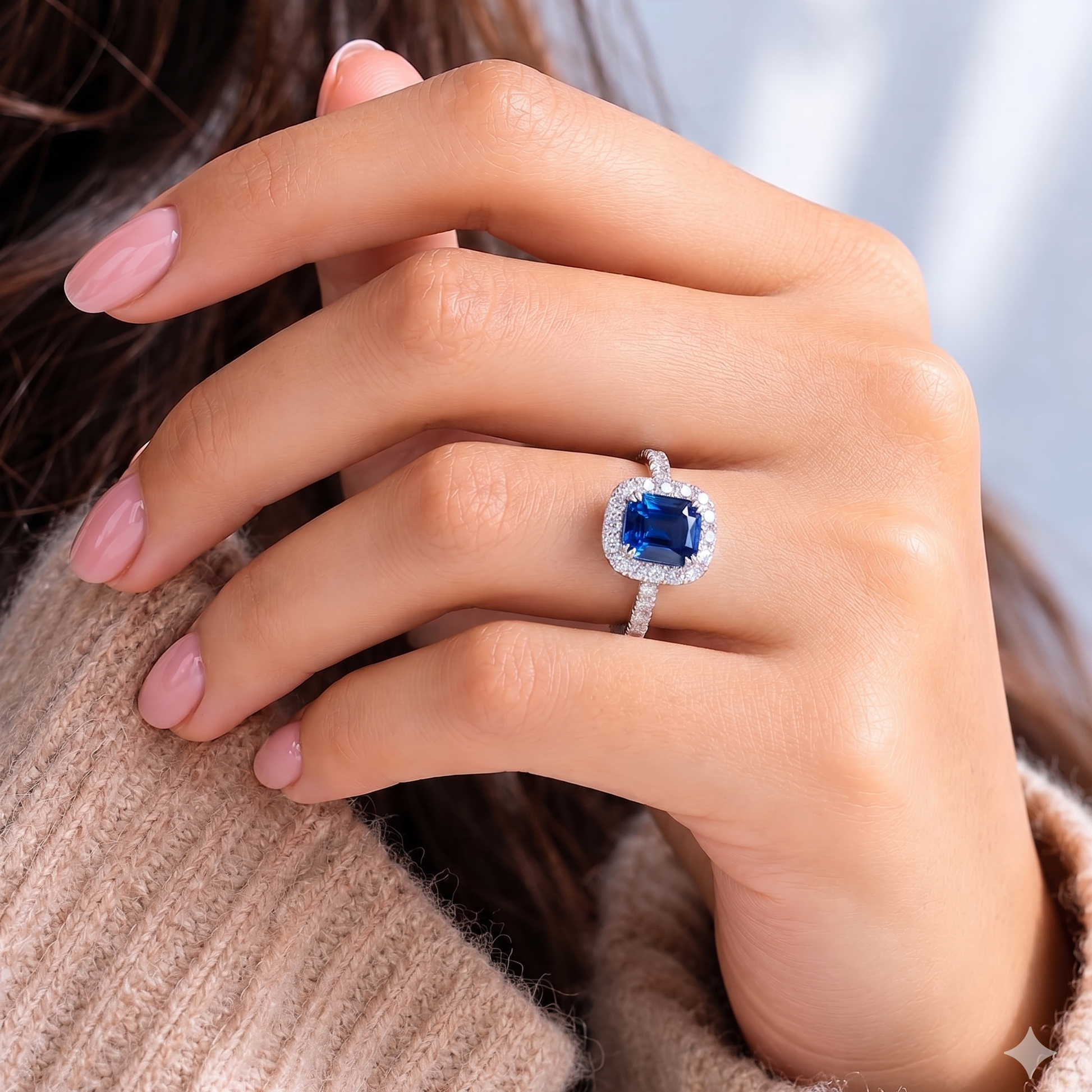 Emerald Cut Sapphire Halo Ring – Blue Sapphire Promise Ring