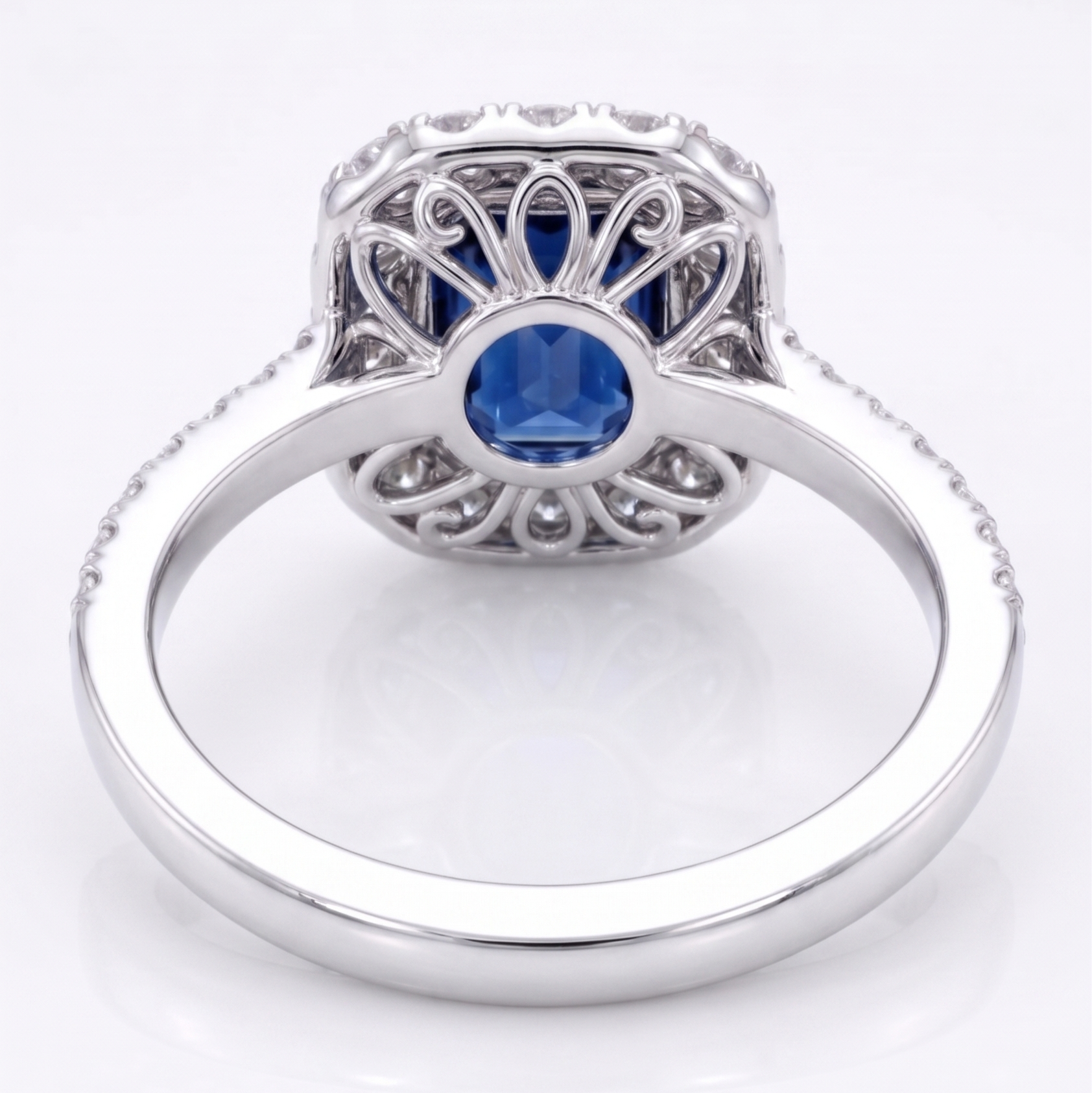 Emerald Cut Sapphire Halo Ring – Blue Sapphire Promise Ring