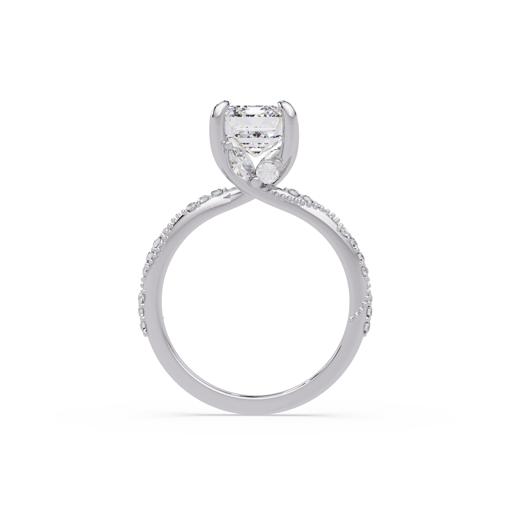 Emerald Cut Lab Grown Diamond Engagement Ring Pavé Milgrain Rose Gold Solitaire Ring