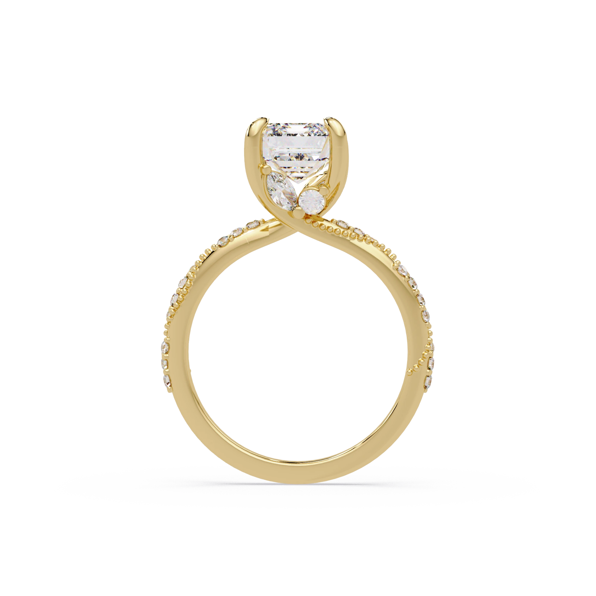 Emerald Cut Lab Grown Diamond Engagement Ring Pavé Milgrain Rose Gold Solitaire Ring