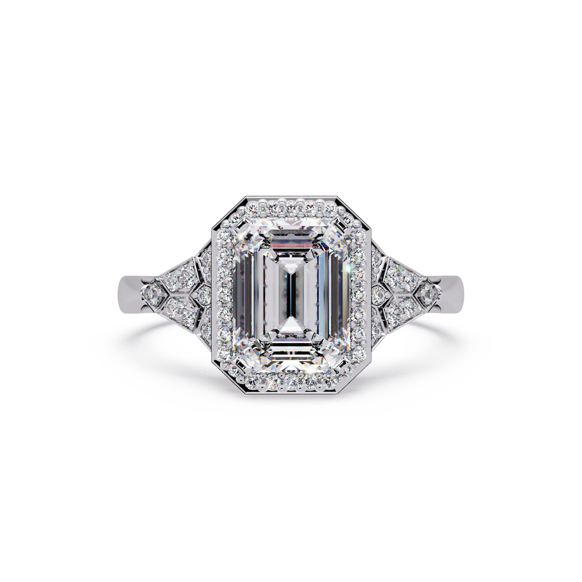 Emerald Cut Lab Grown Diamond Engagement Ring Vintage Halo Octagon Gold Ring
