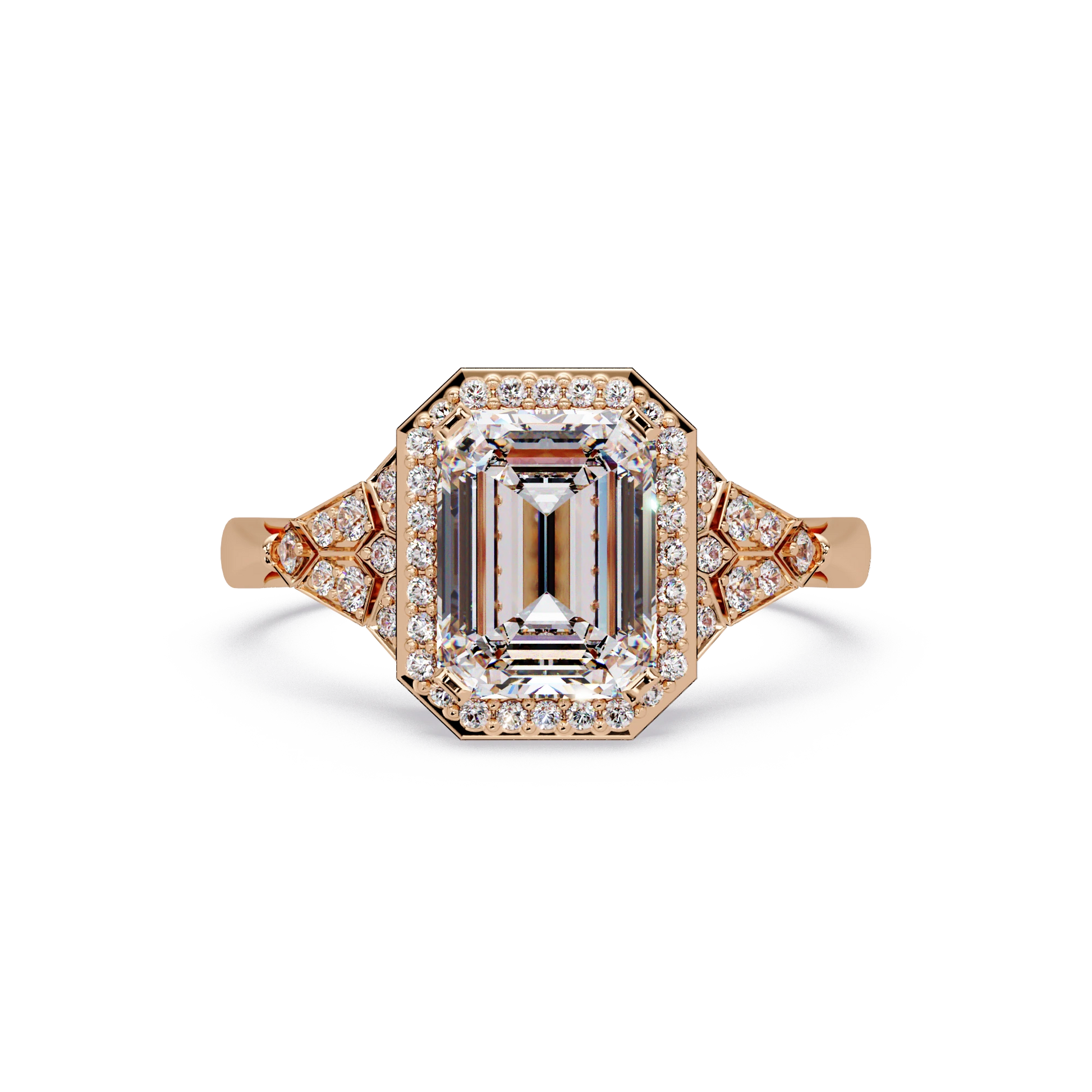 Emerald Cut Lab Grown Diamond Engagement Ring Vintage Halo Octagon Gold Ring