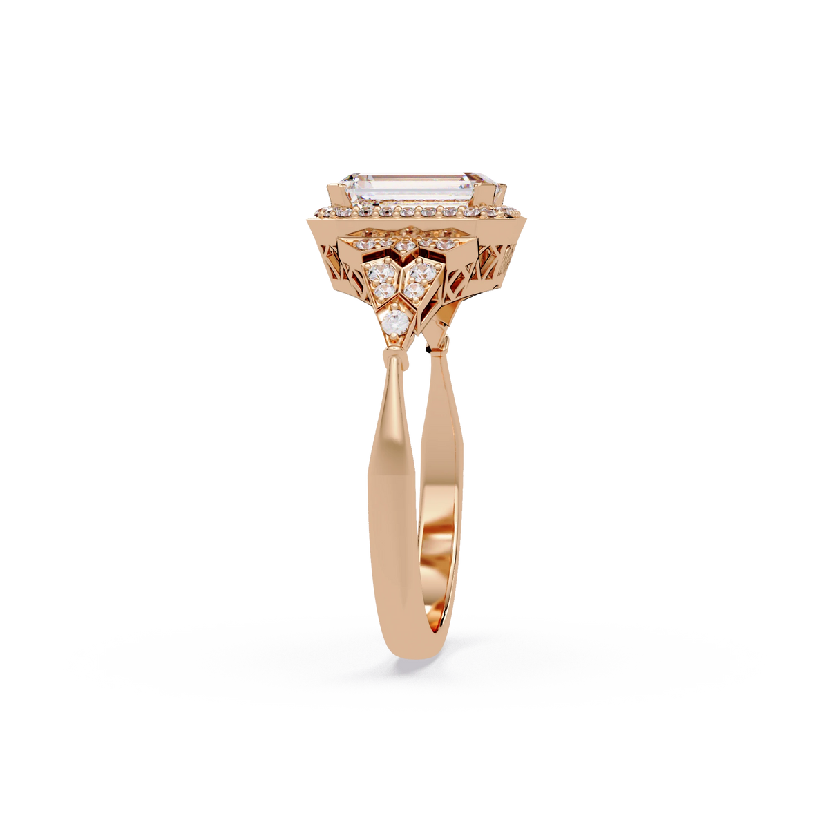 Emerald Cut Lab Grown Diamond Engagement Ring Vintage Halo Octagon Gold Ring