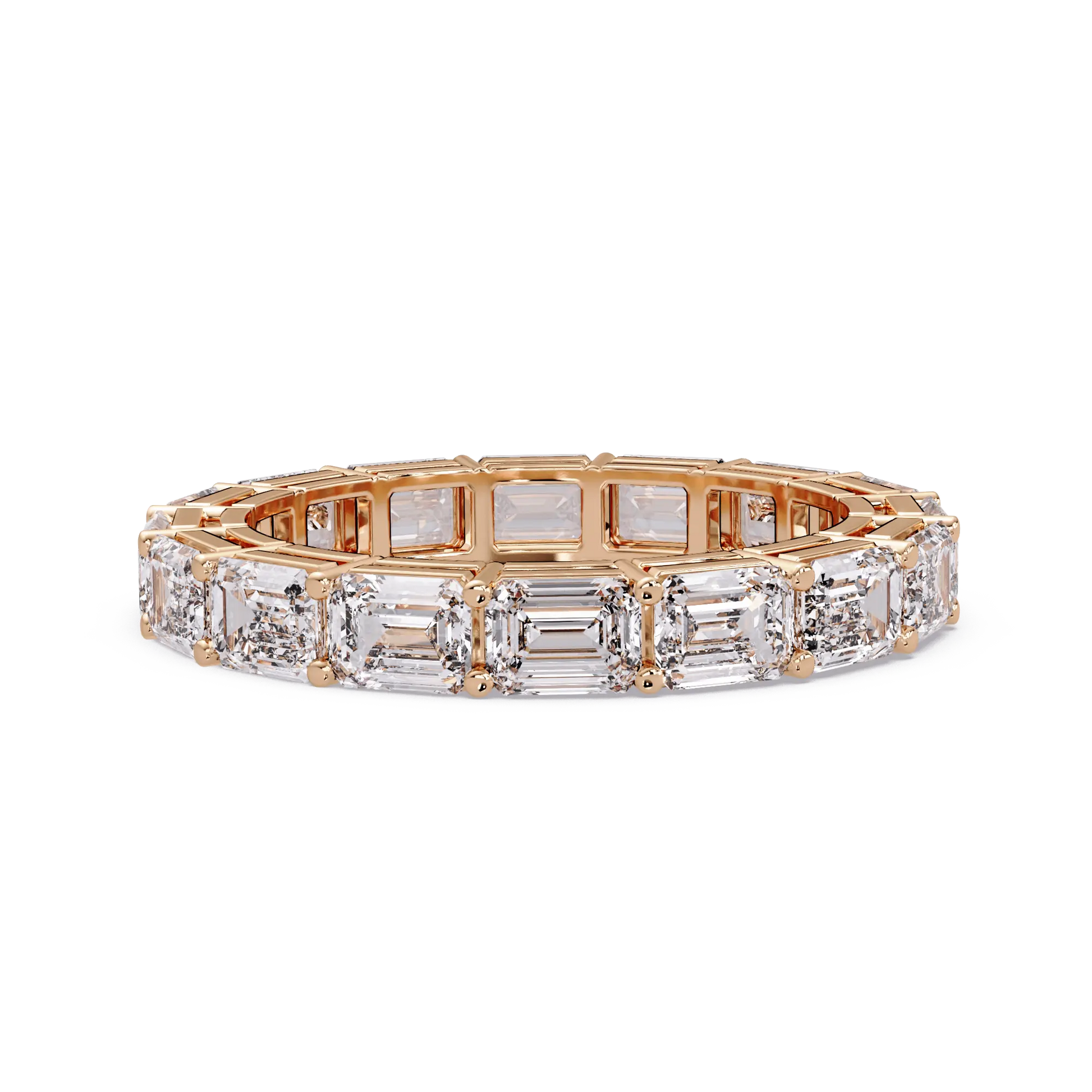 Emerald Cut Lab Grown Diamond Eternity Wedding Band & Classic Shared Prong Anniversary Ring